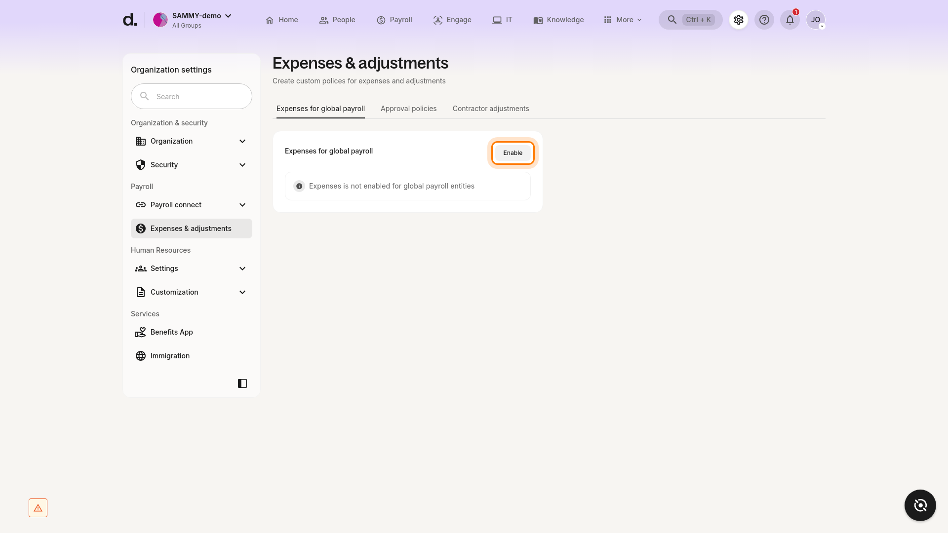 Enable button – global payroll