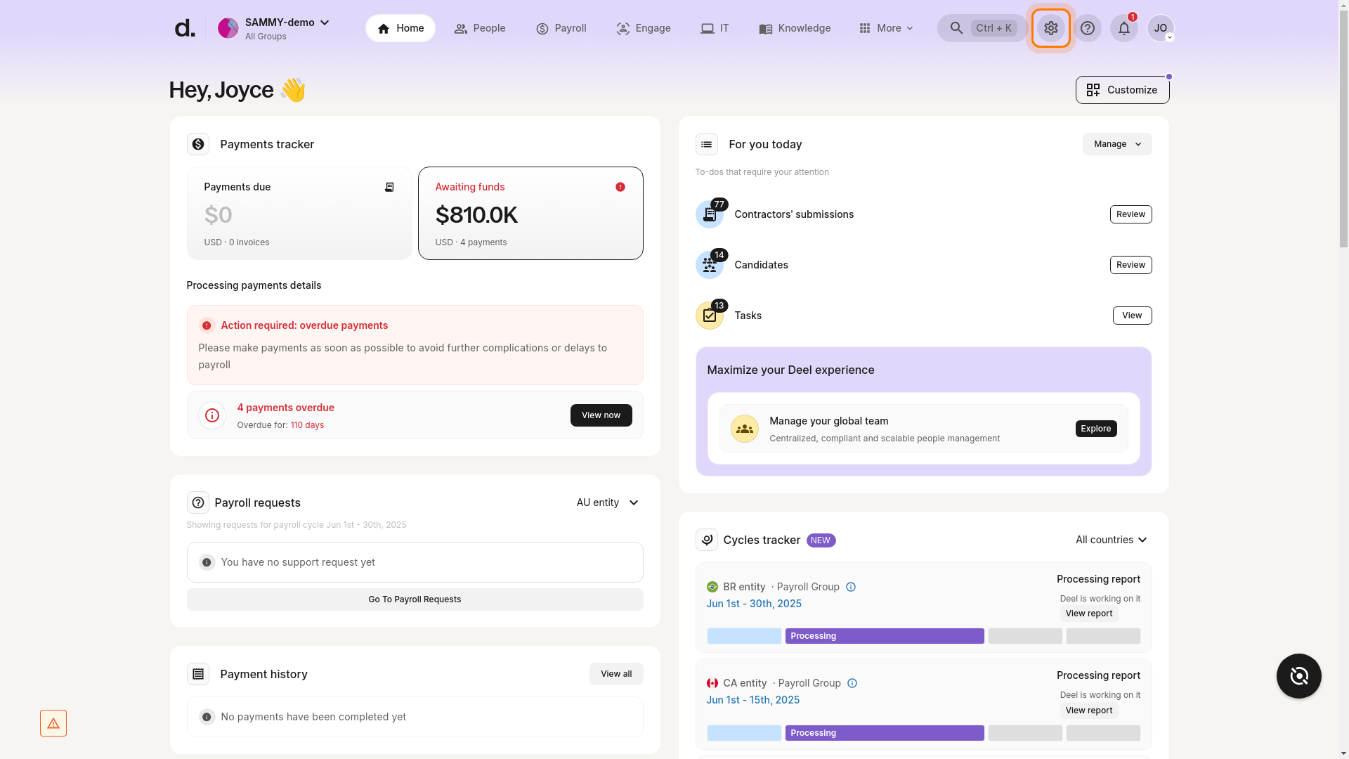 Organisation Settings icon highlighted