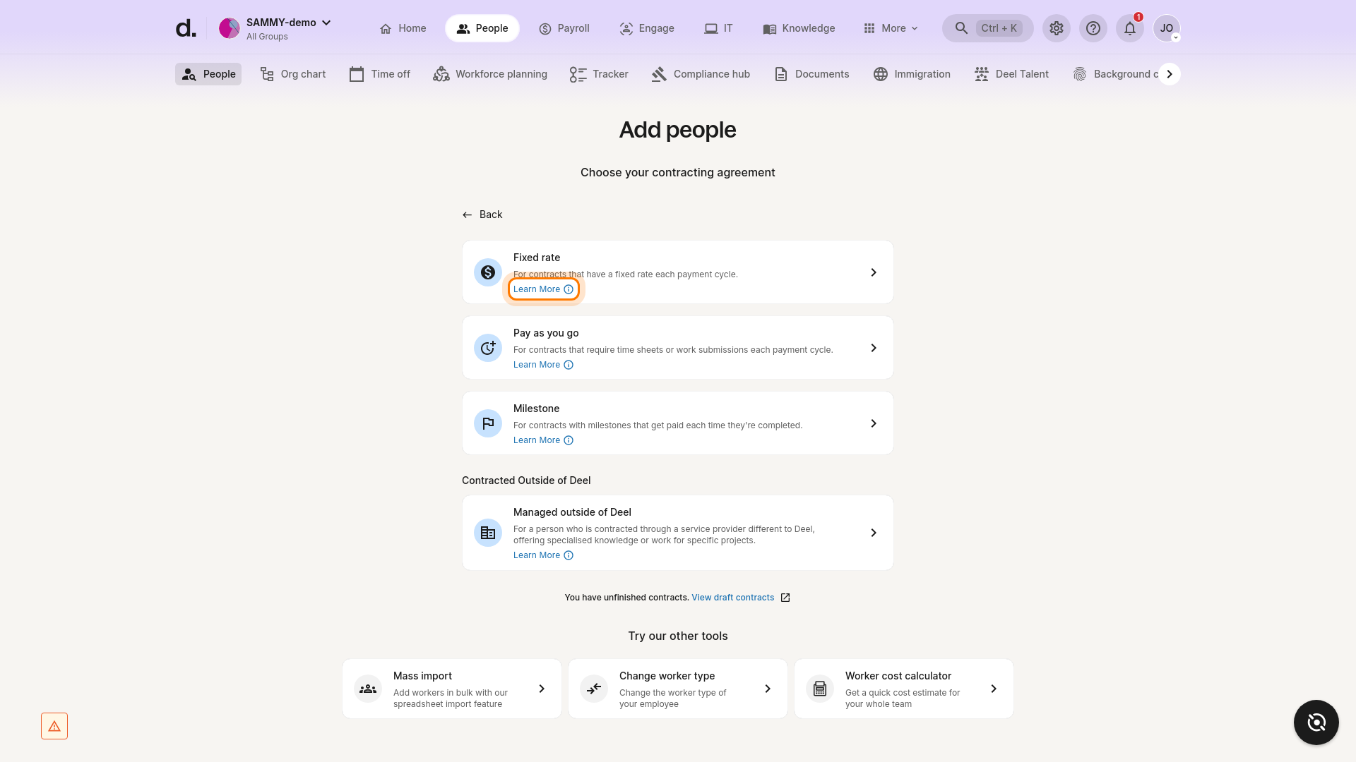 Learn More link highlighted next to Fixed rate option