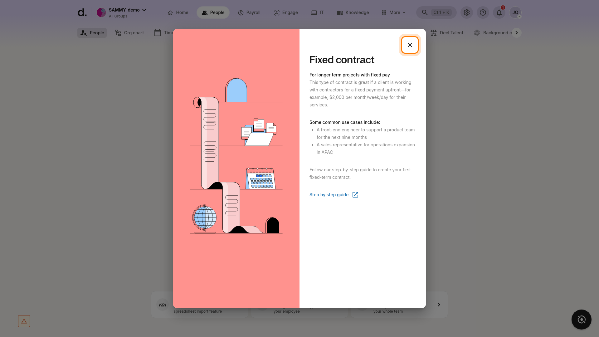 Fixed contract information modal