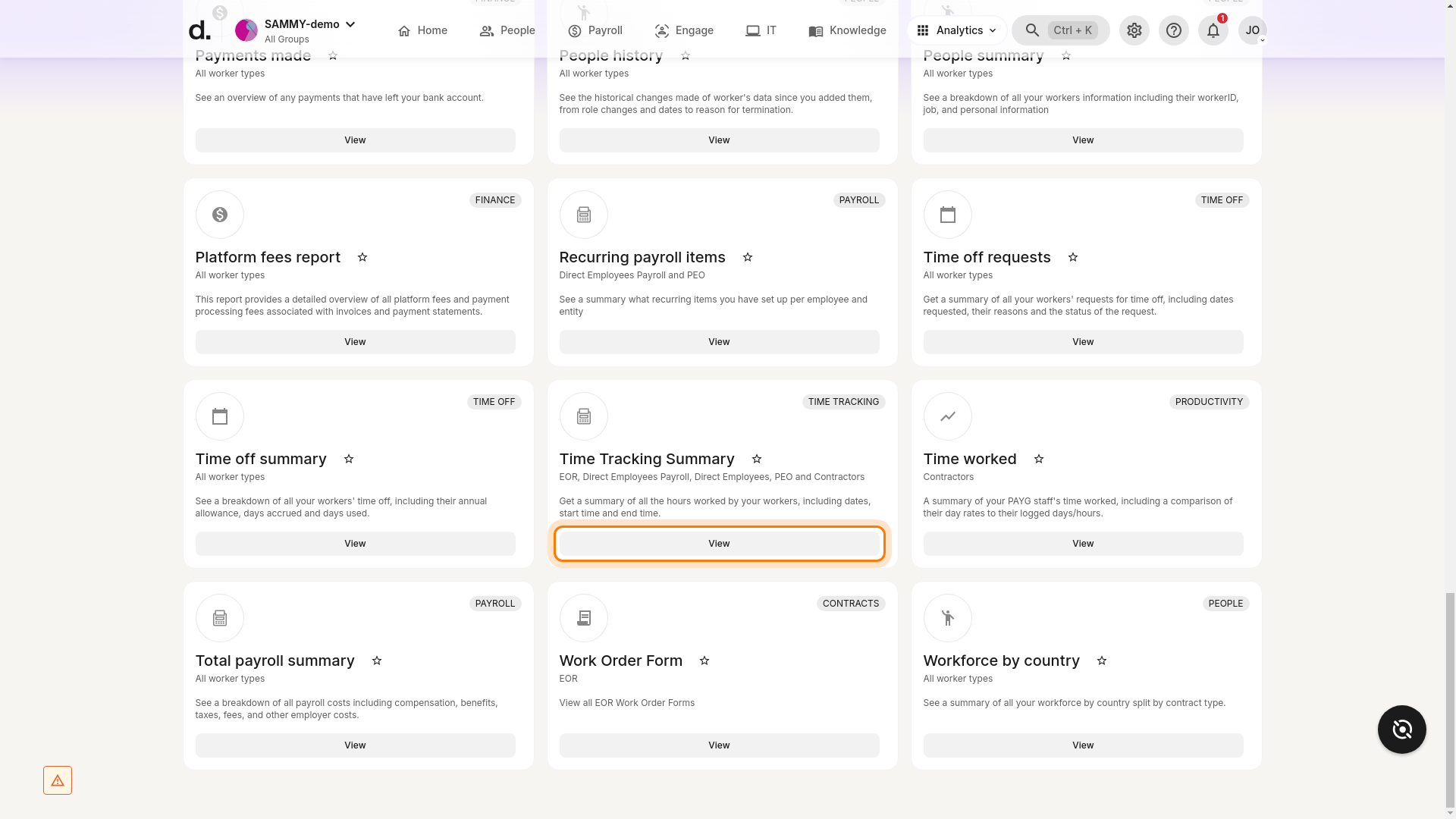 Time Tracking Summary report with View button highlighted