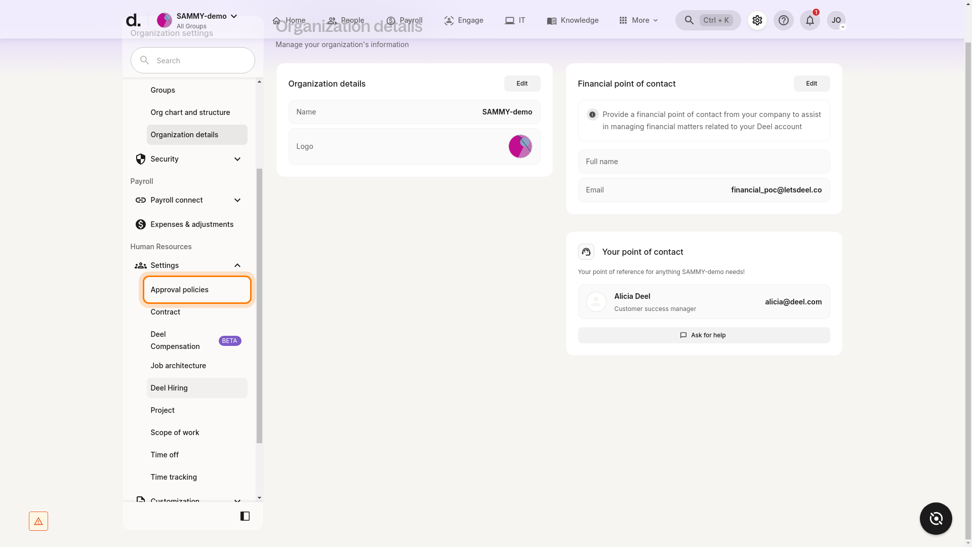 Approval policies option highlighted
