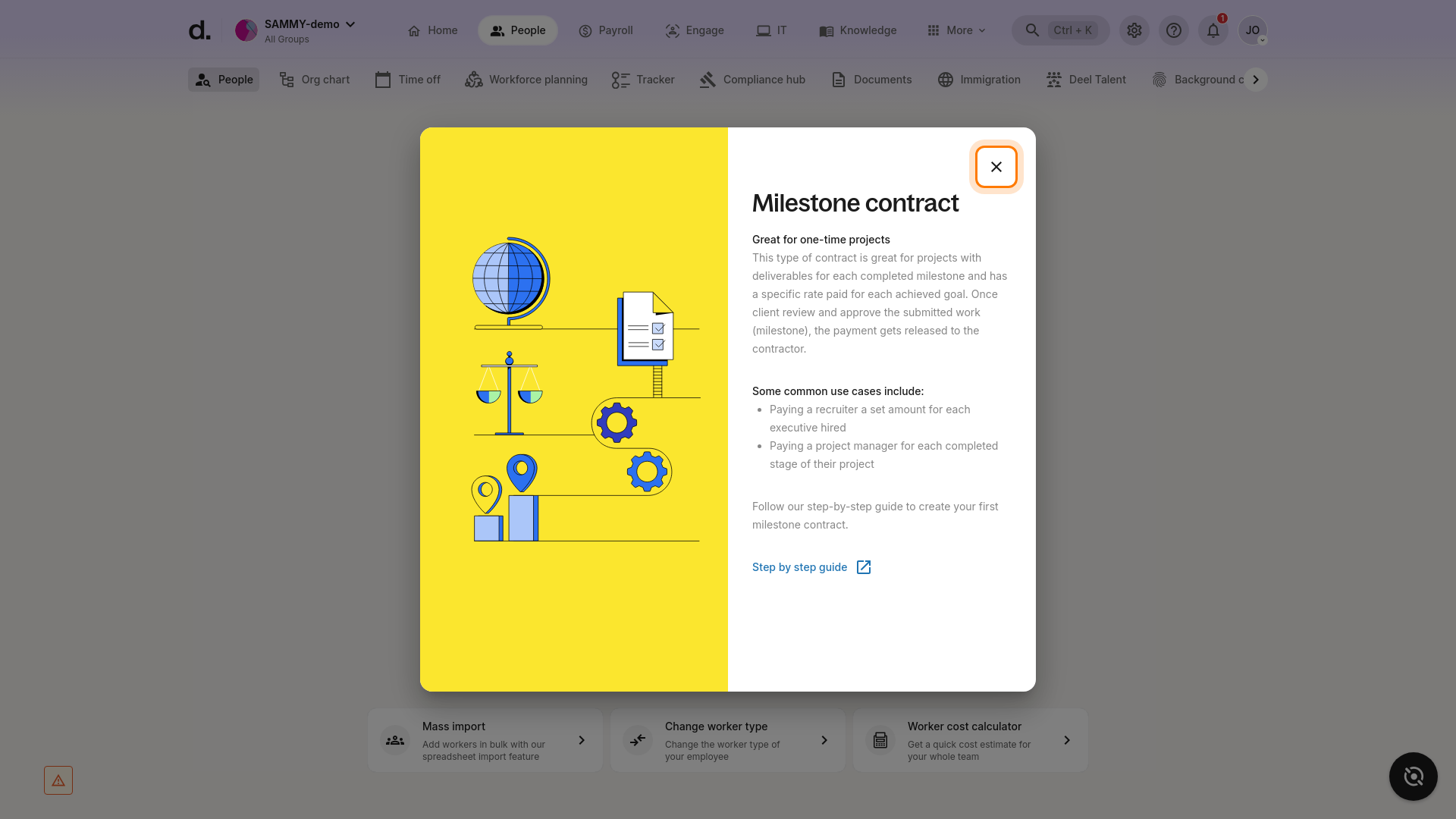Milestone contract info modal
