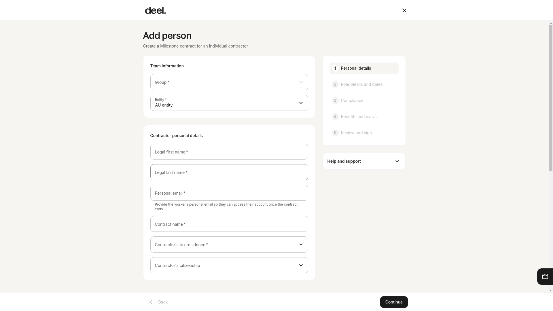 Milestone contract creation form