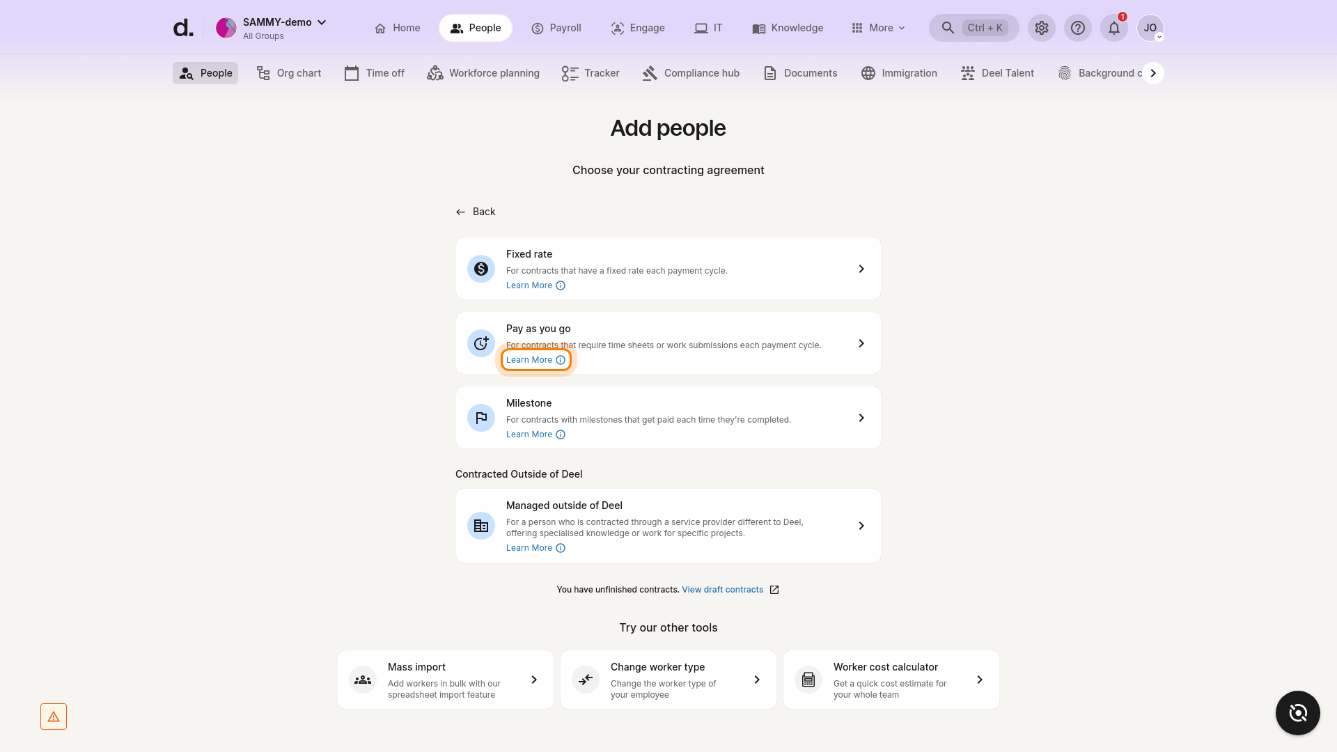 Learn More link for Pay As You Go
