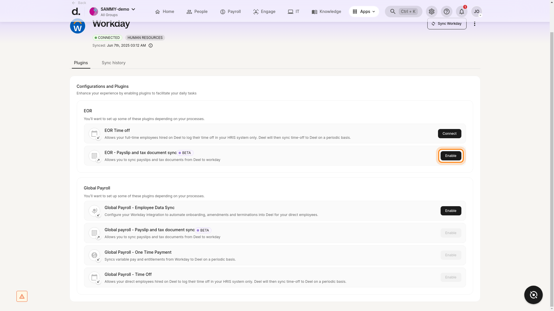 Enable button for EOR - Payslip and tax document sync plugin