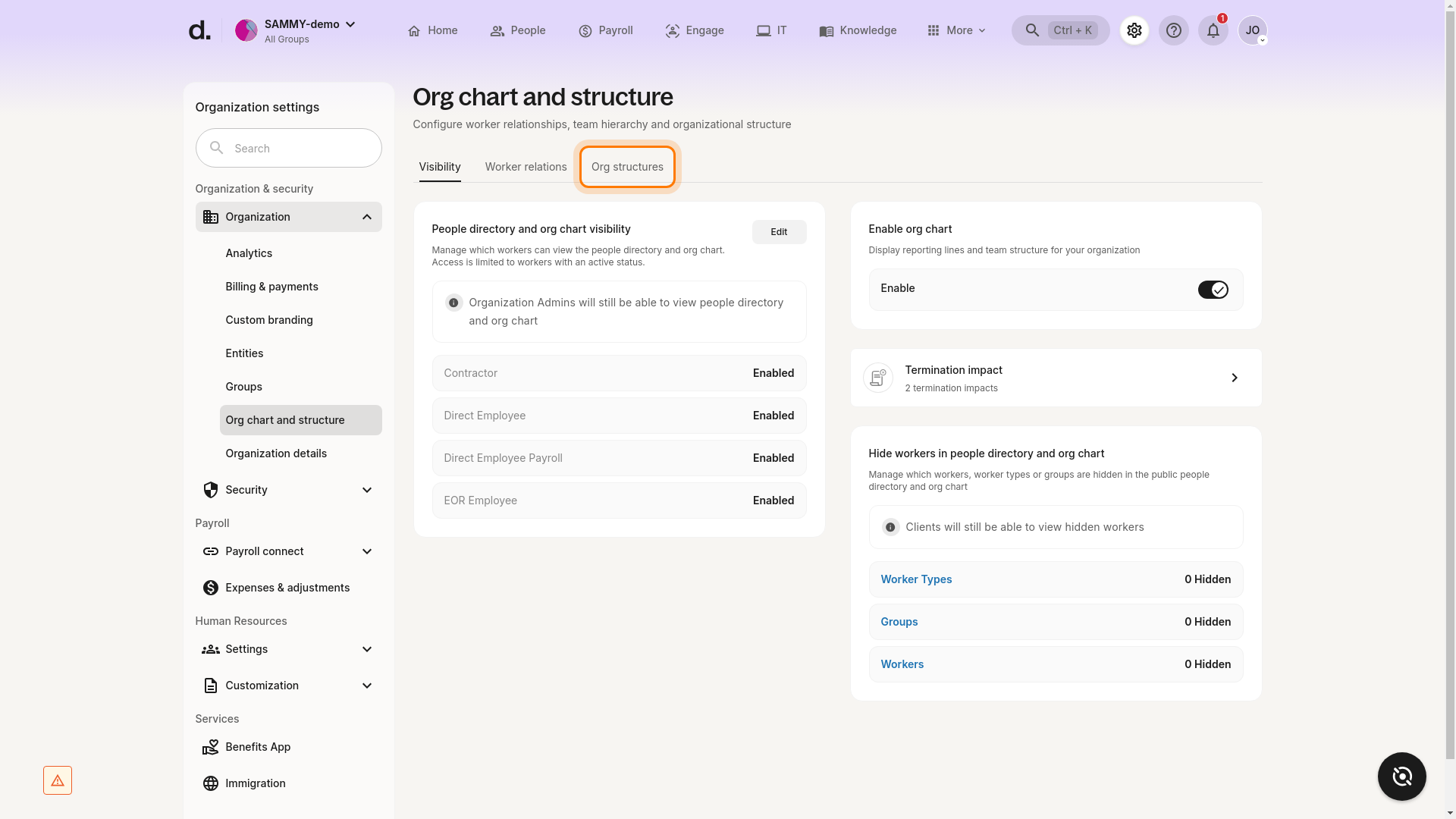 Org structures tab