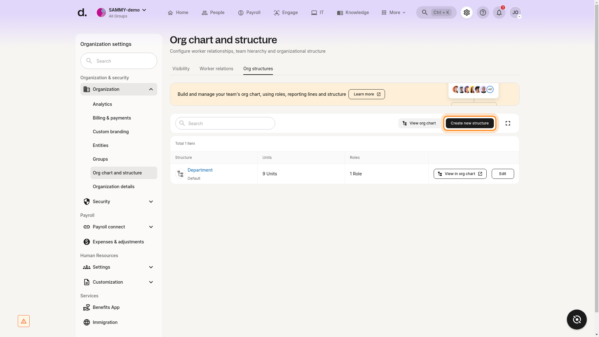 Create new structure button