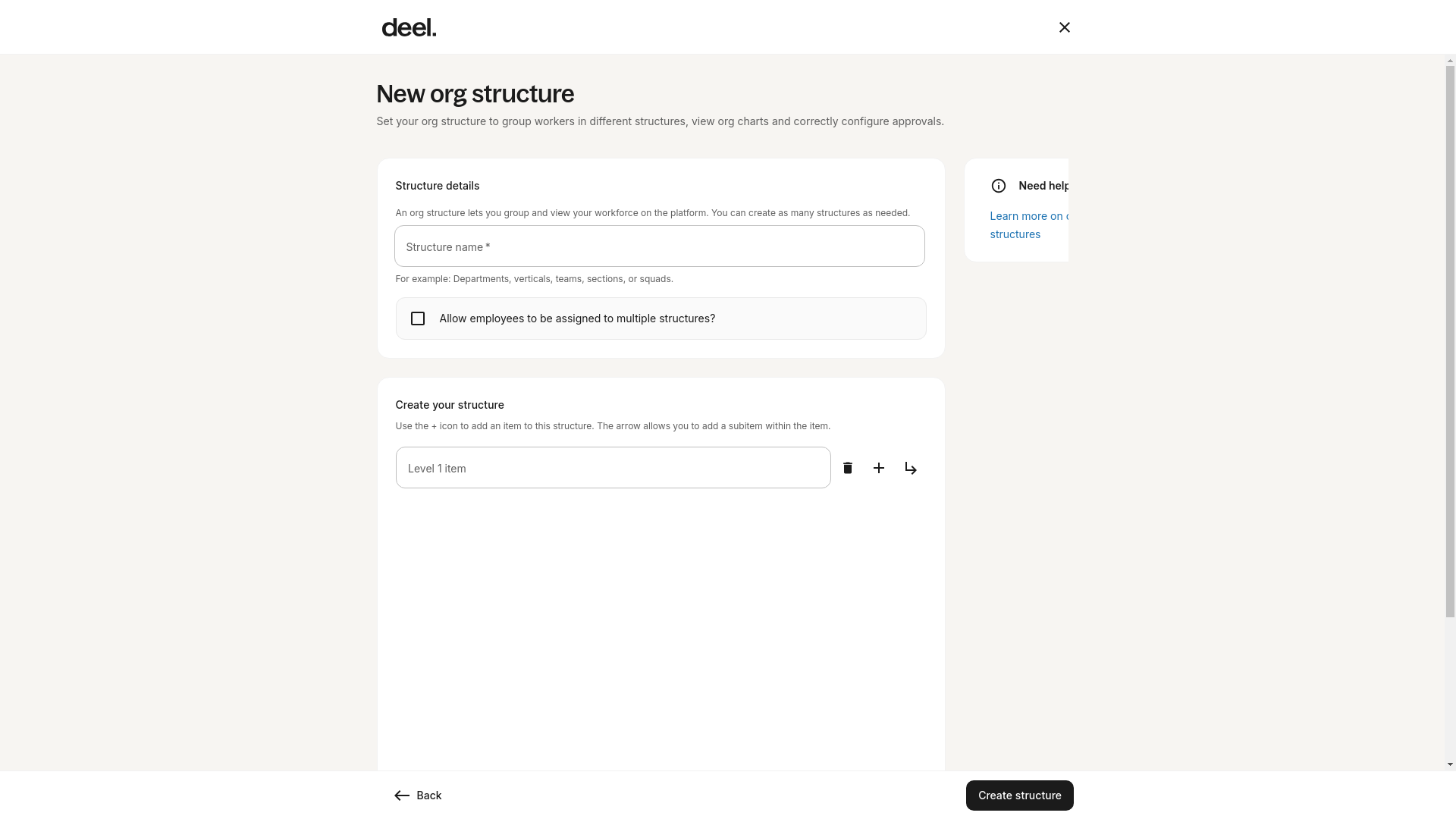 New org structure form