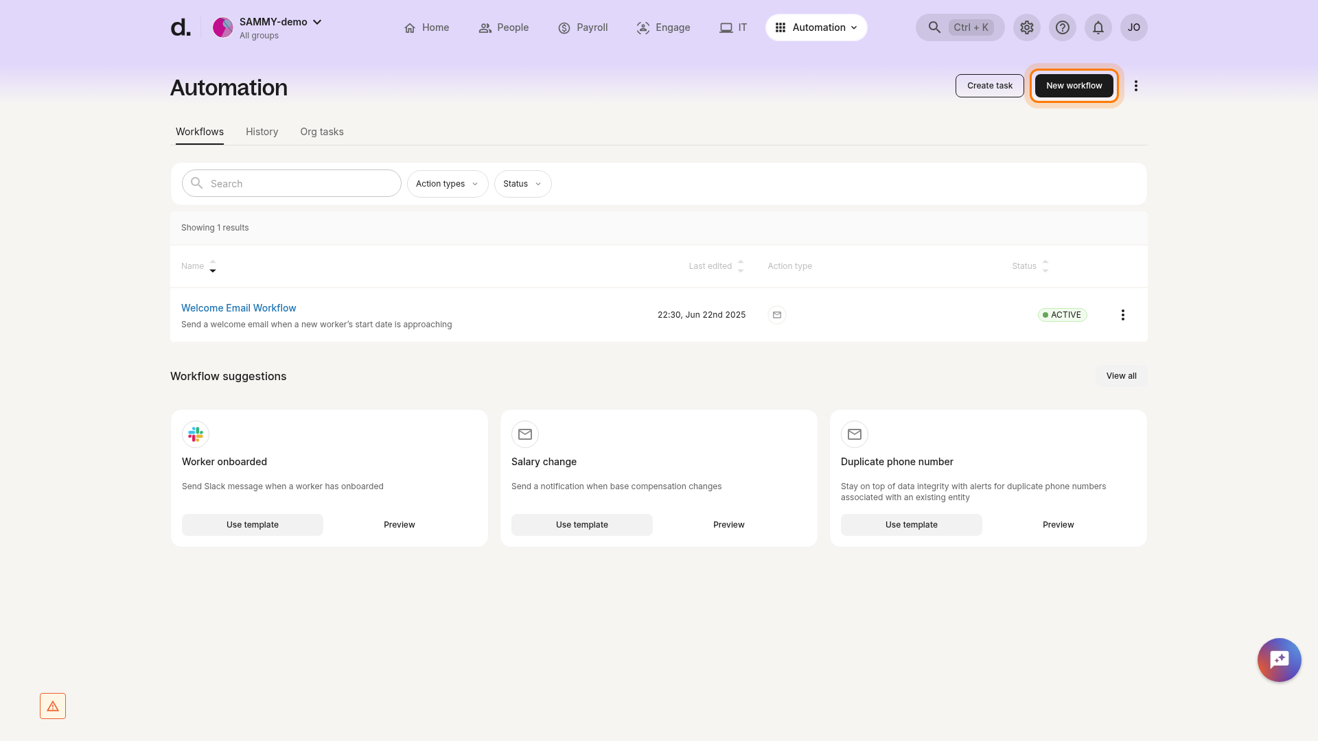 New workflow button