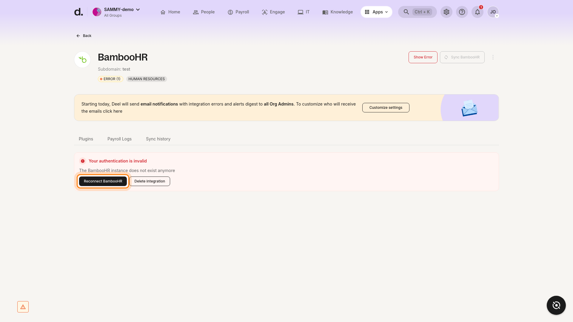 Reconnect screen