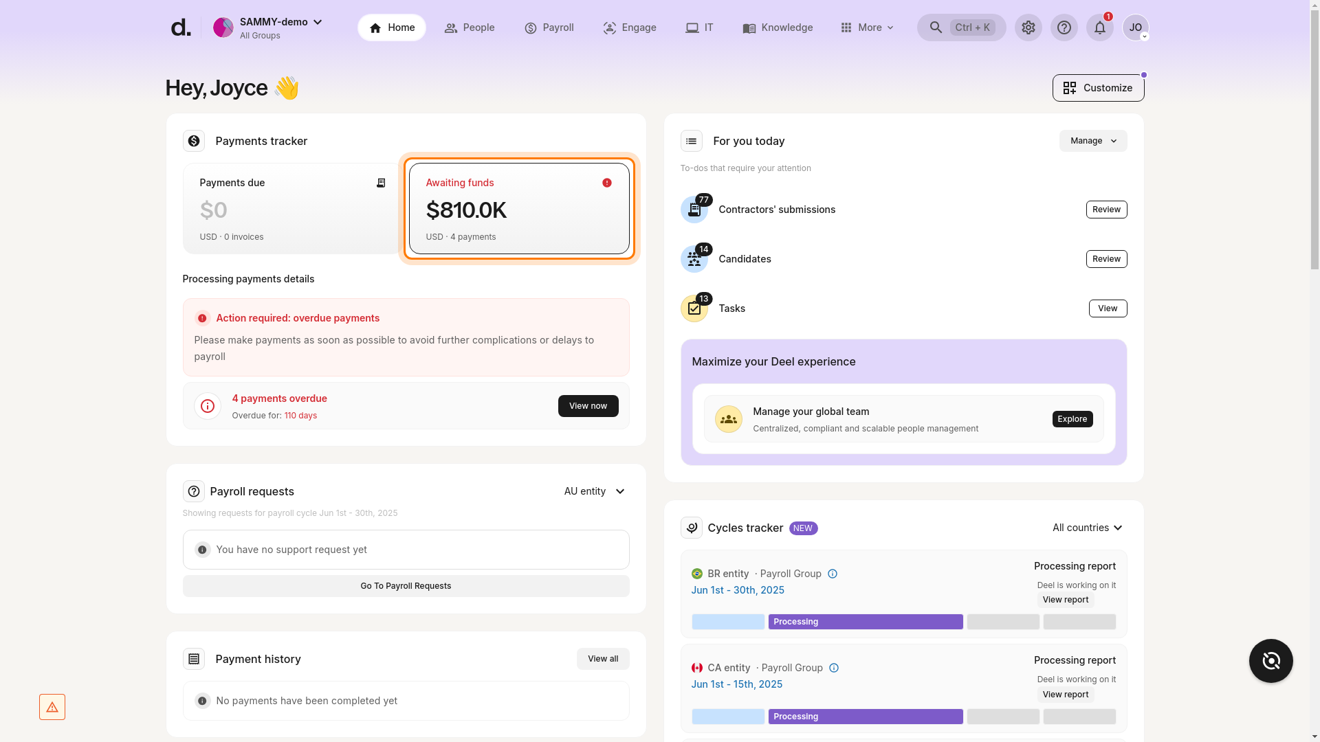 Dashboard with Awaiting funds highlighted