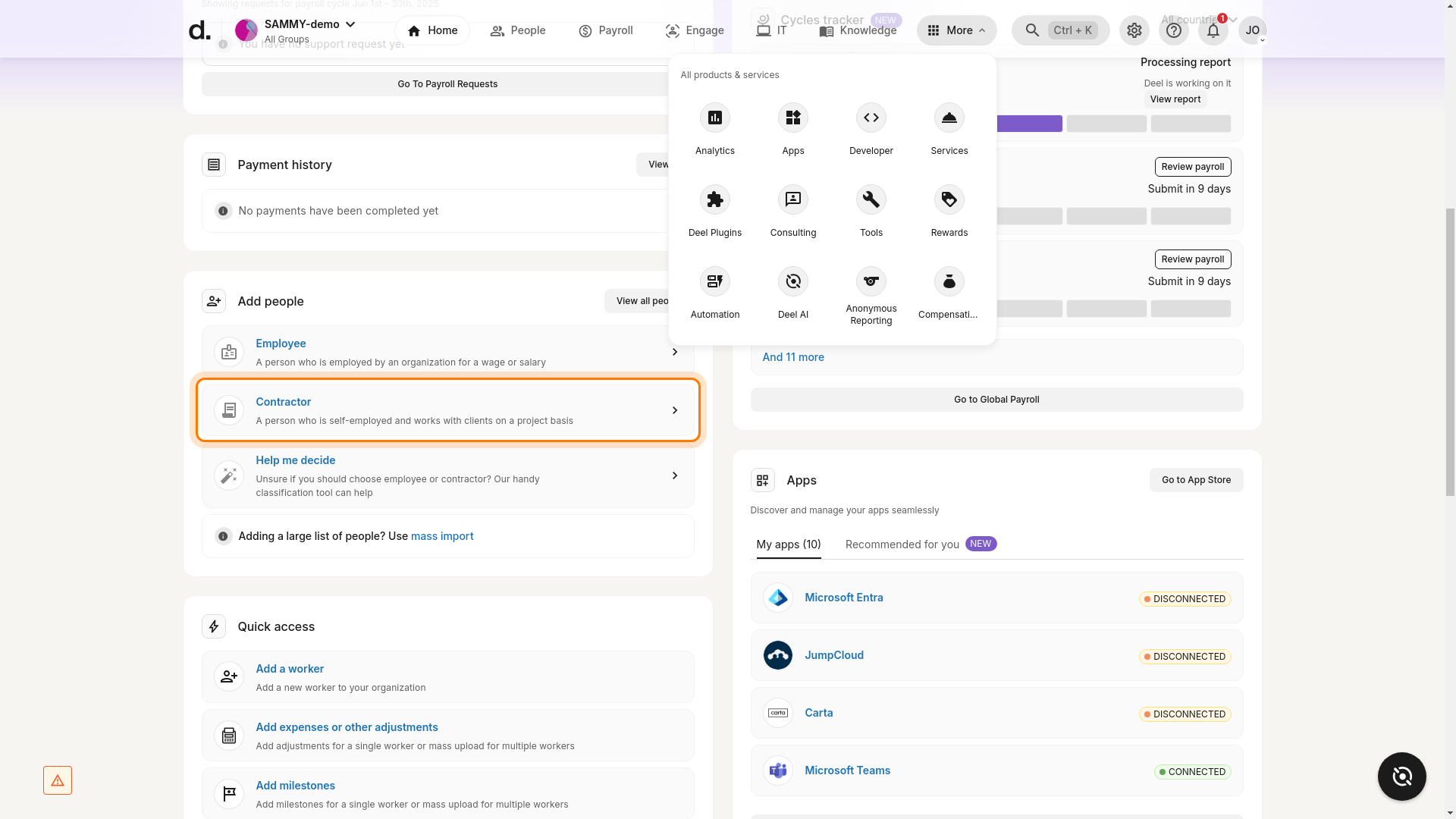 Contractor option highlighted