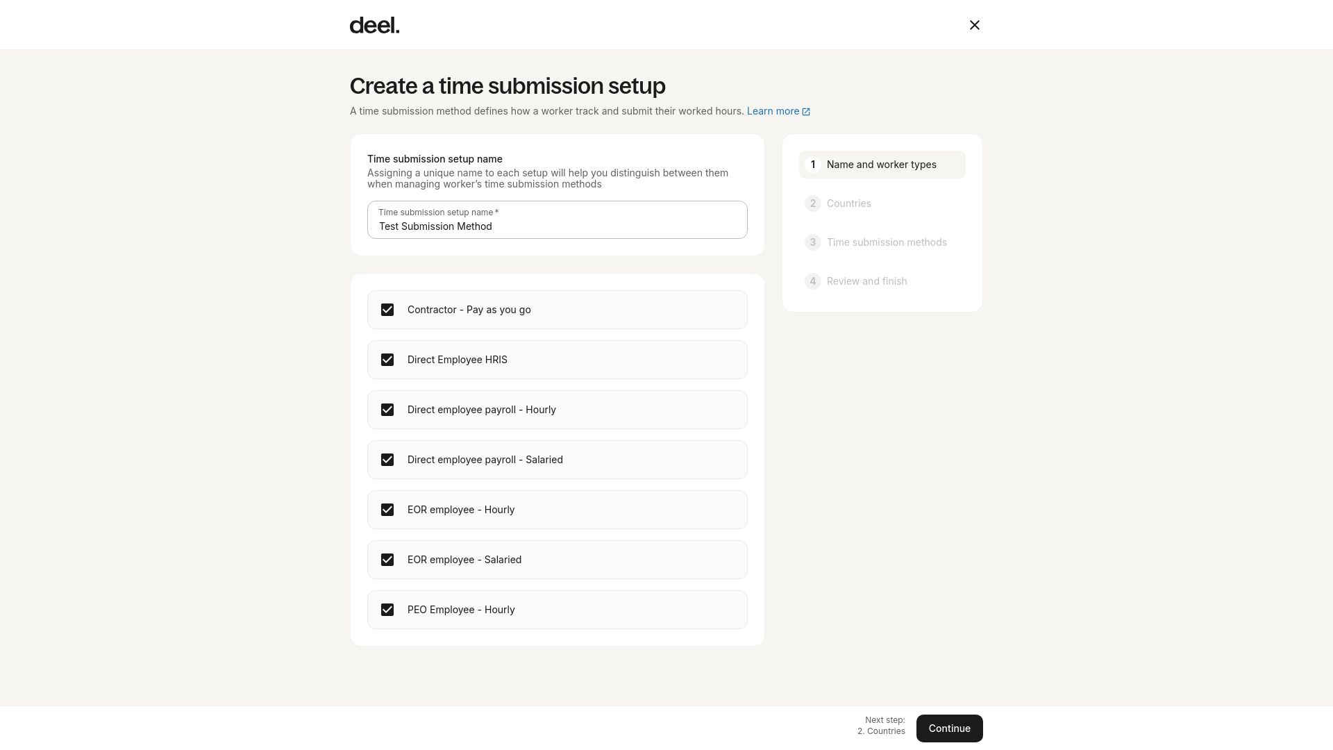 Edit form for time submission method with pre-filled details