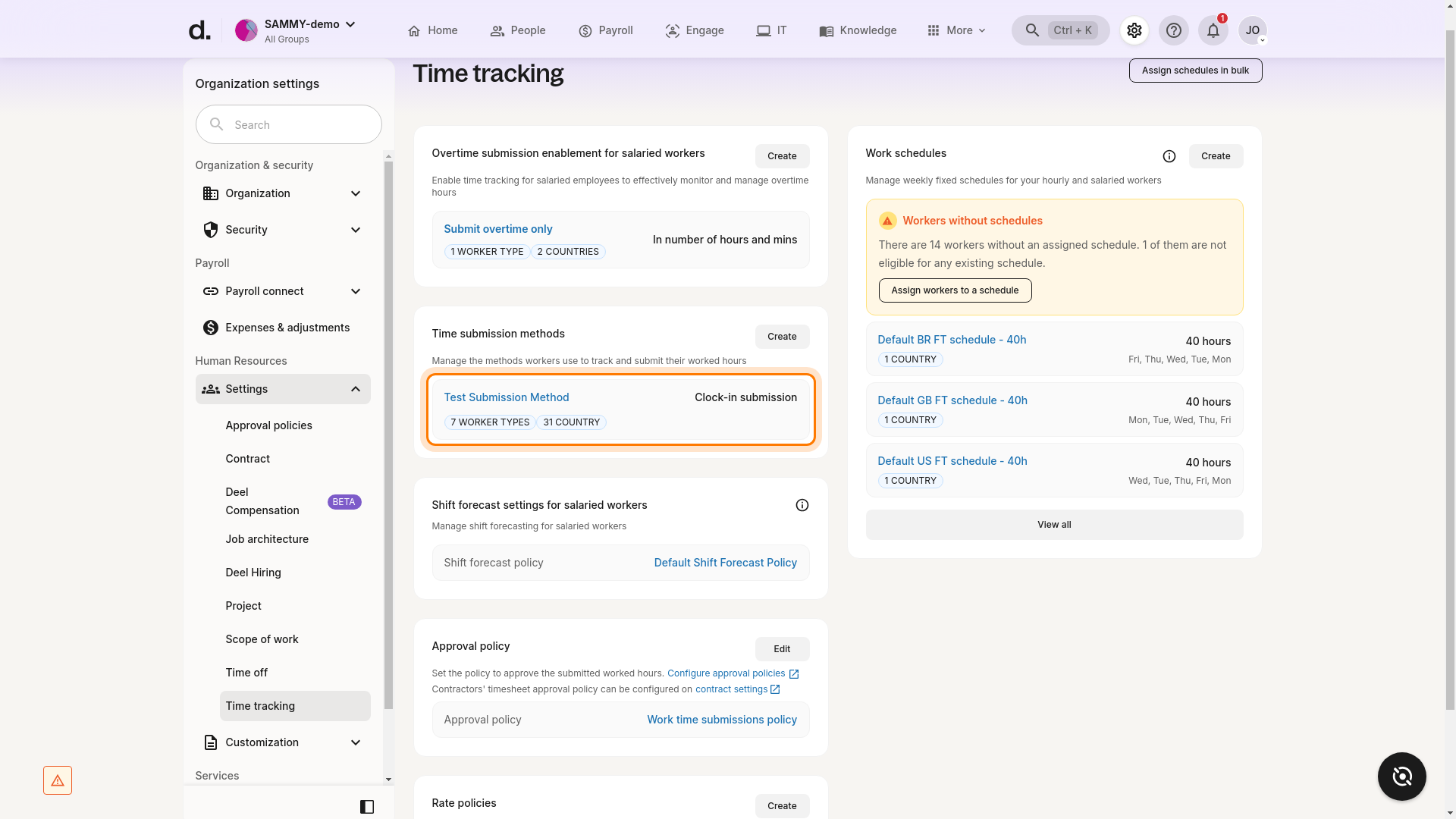 Time tracking page with Test Submission Method clearly visible