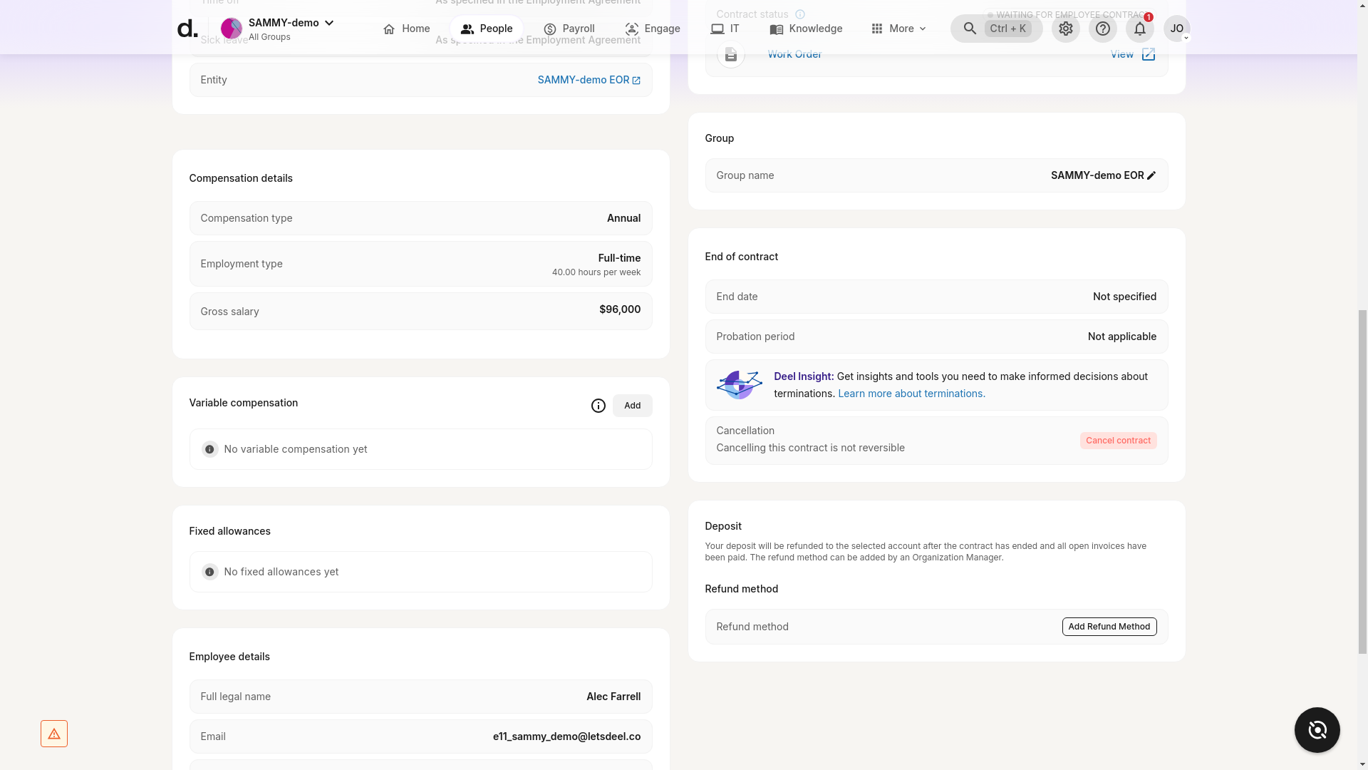 Compensation details section with no Edit button