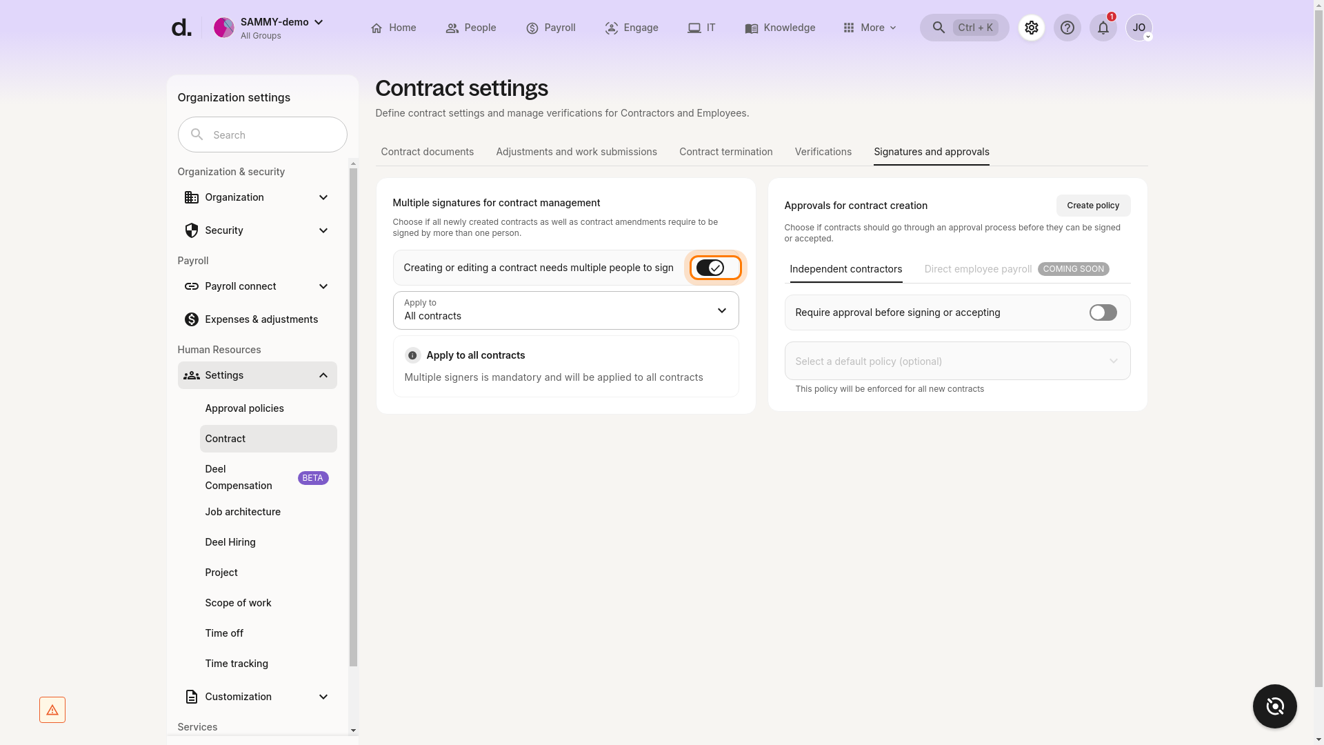 Multiple signatures toggle