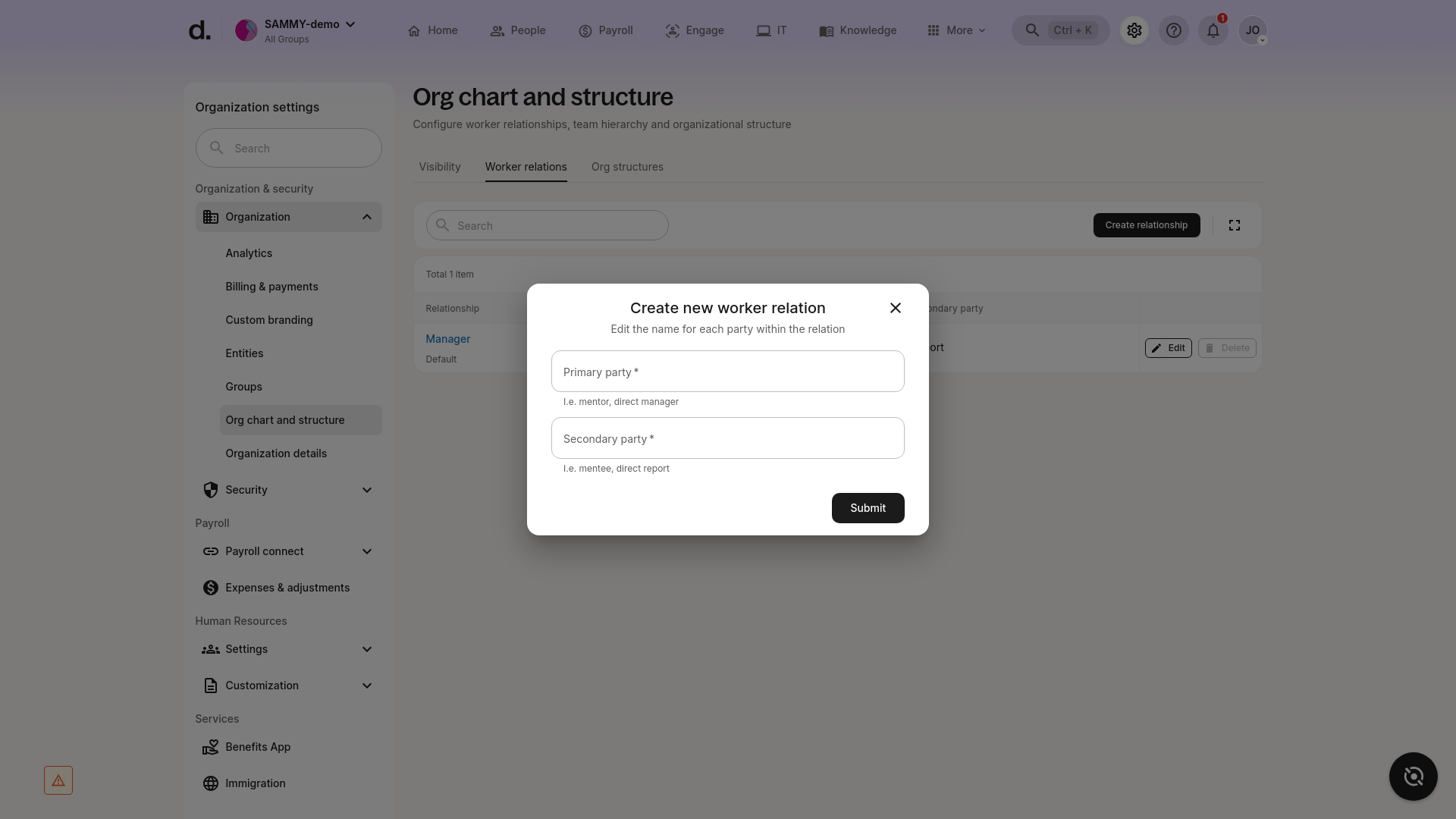 Create new worker relation form