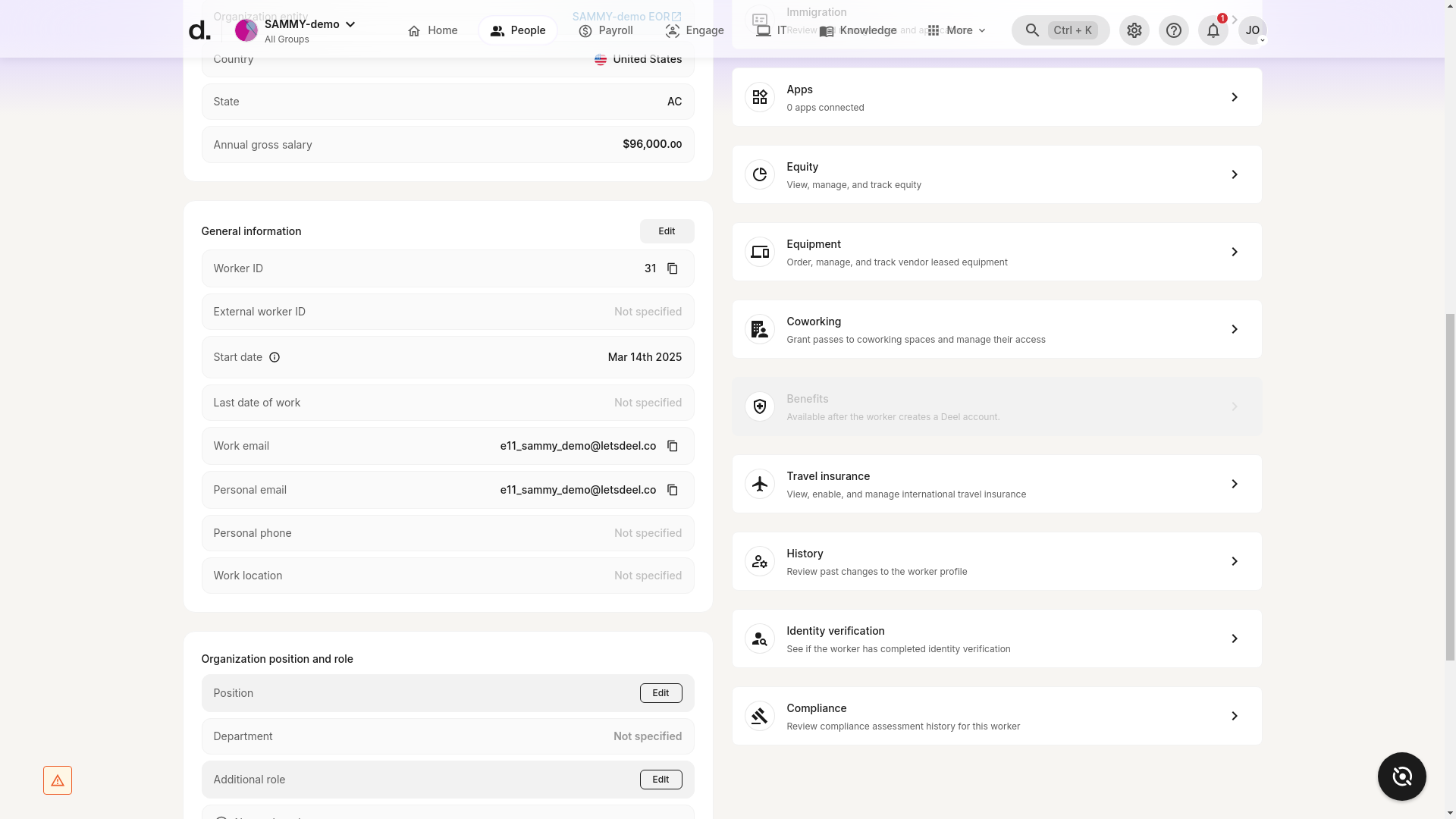 Organization position section