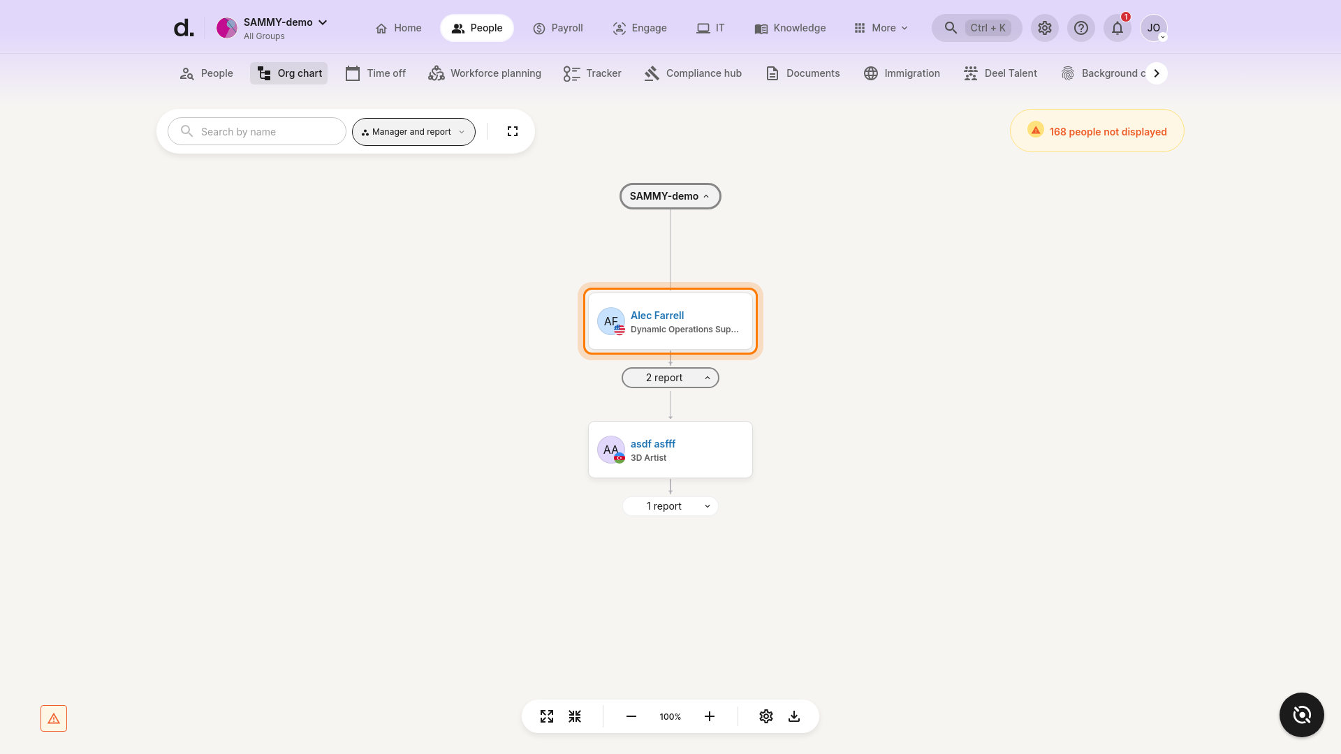 Direct report highlighted in Org Chart