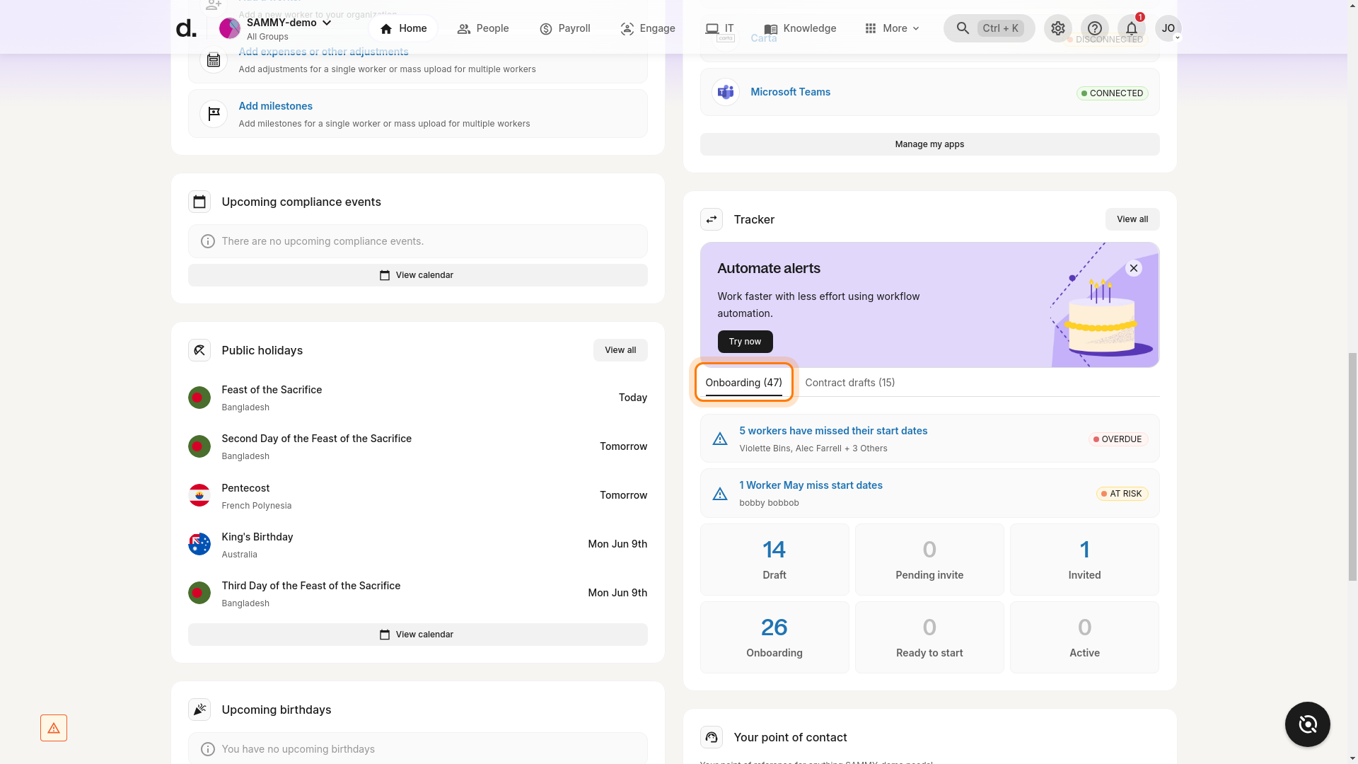 Tracker widget – Onboarding tab highlighted