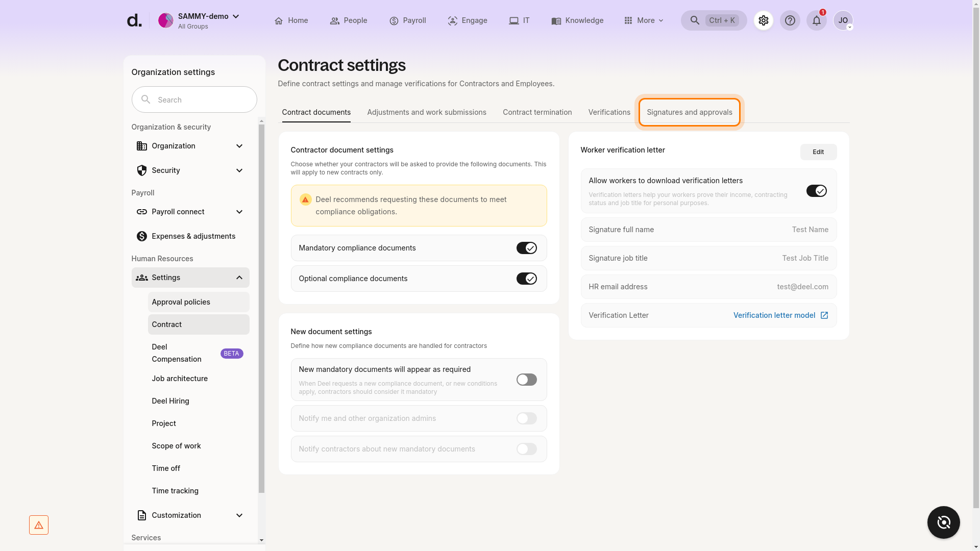 Signatures tab