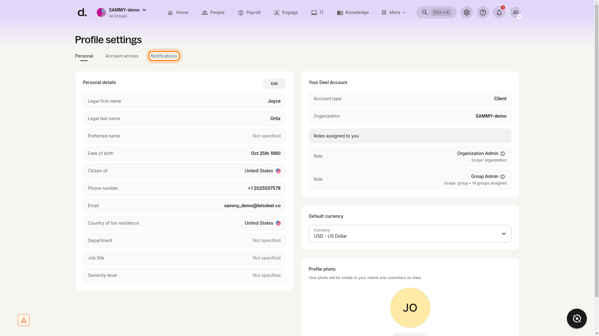 Notifications tab