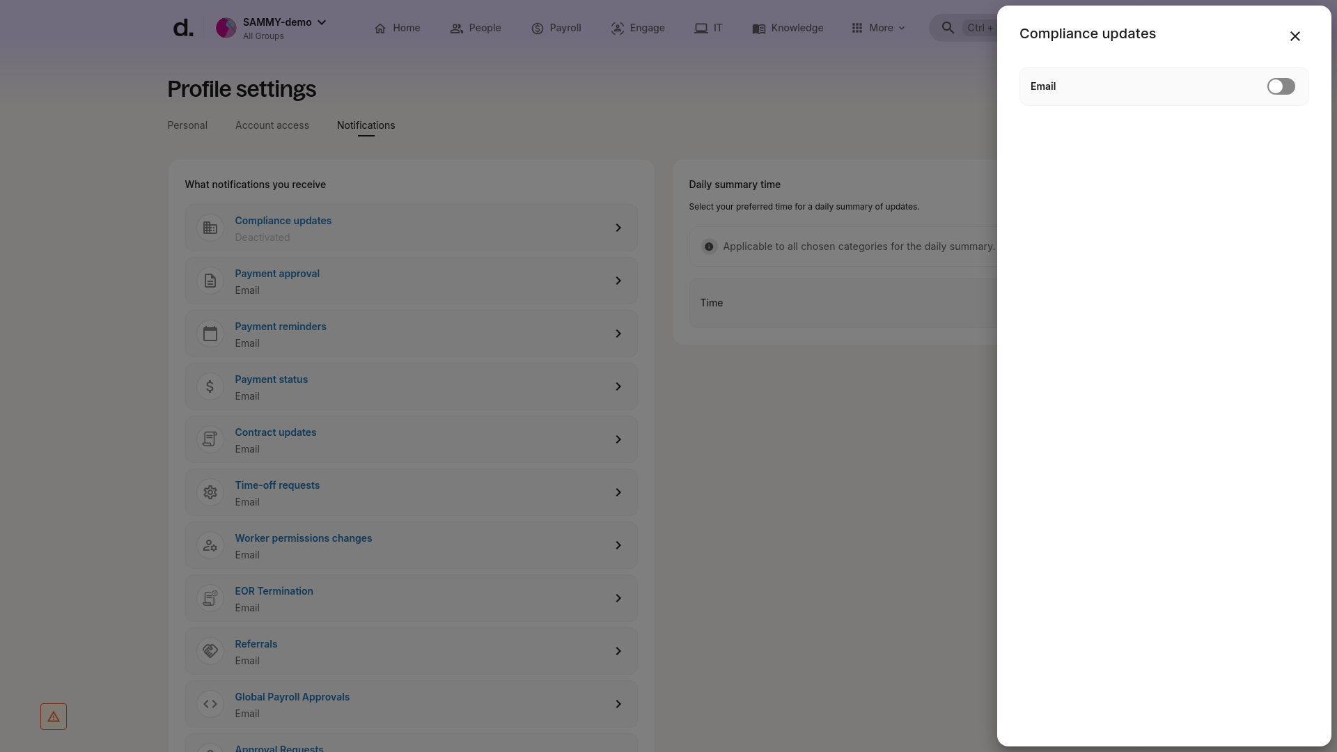 Toggle email on/off