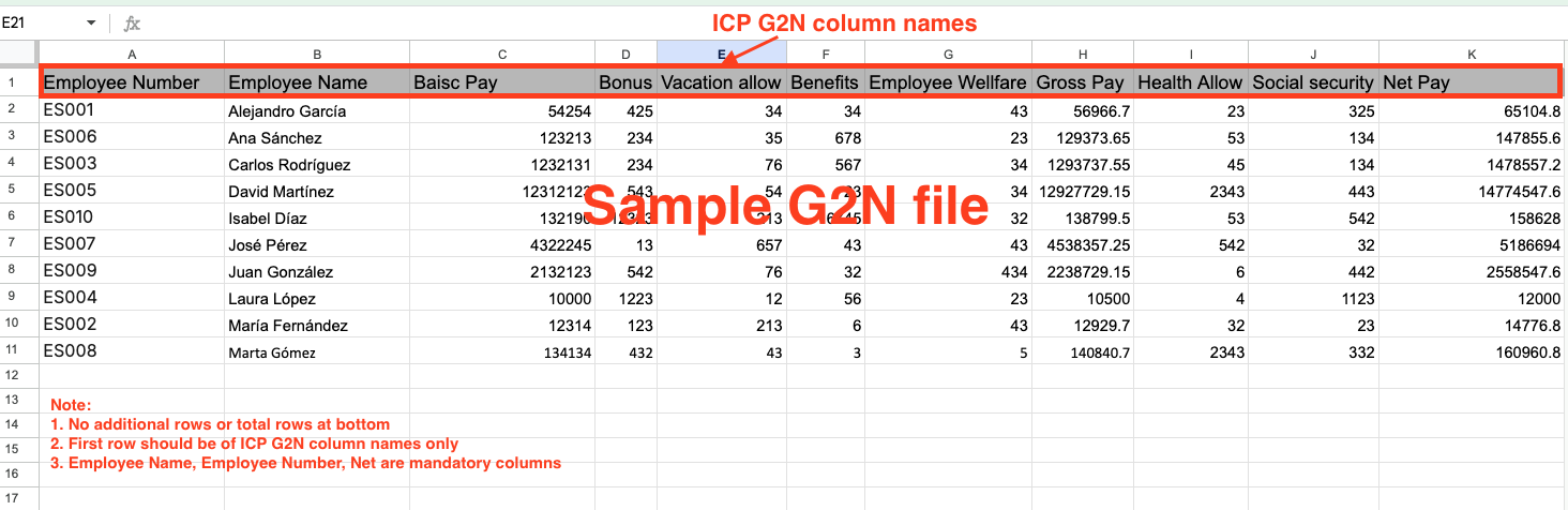 G2N column mapping interface