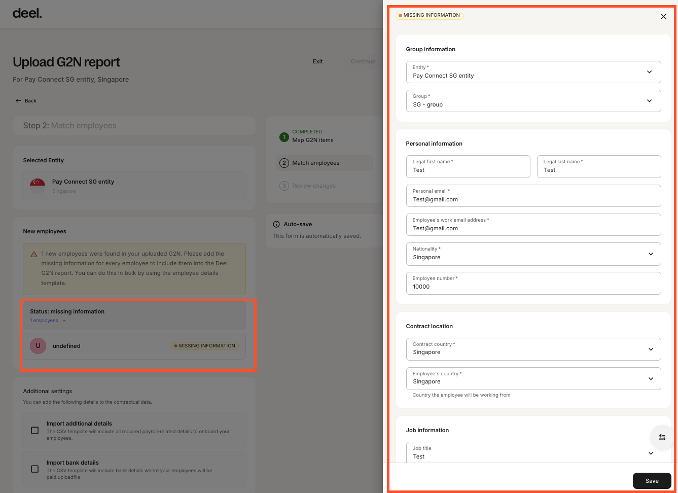 Manual employee detail entry form