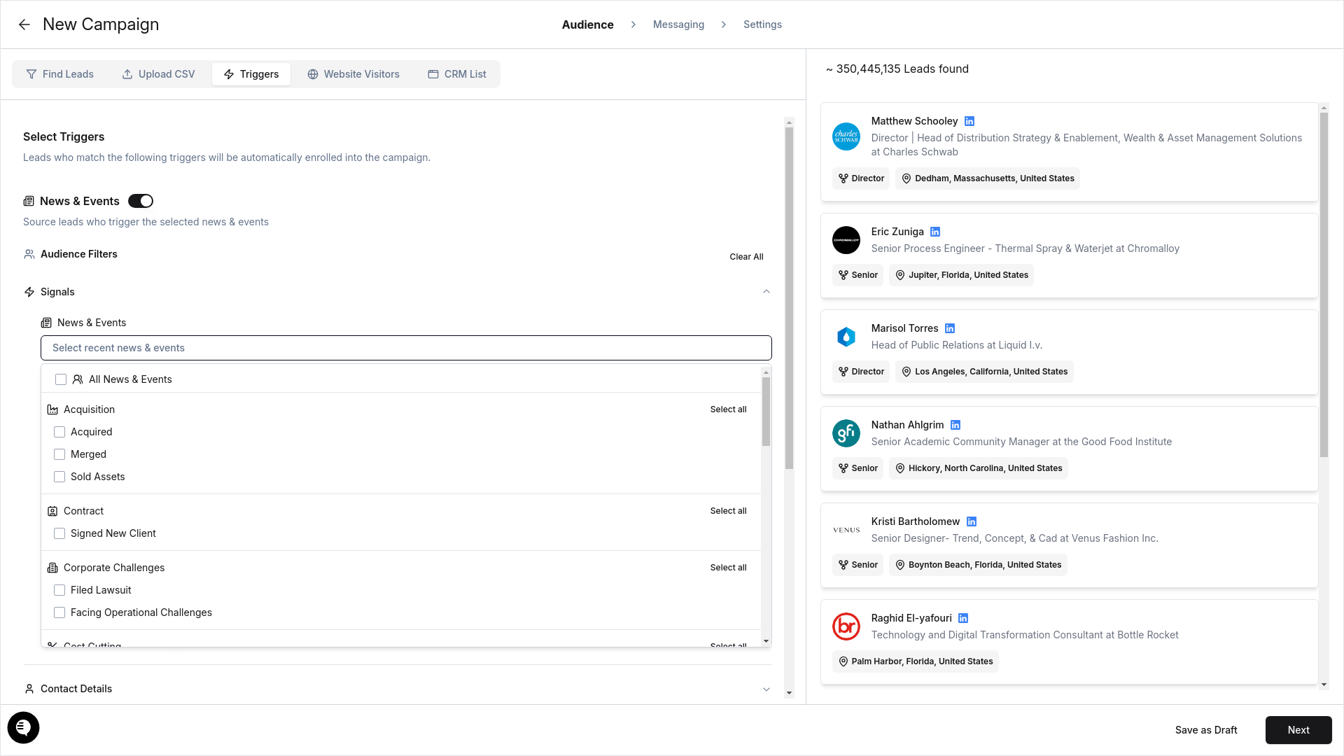All News & Events Checkbox showing the expanded dropdown menu with various options