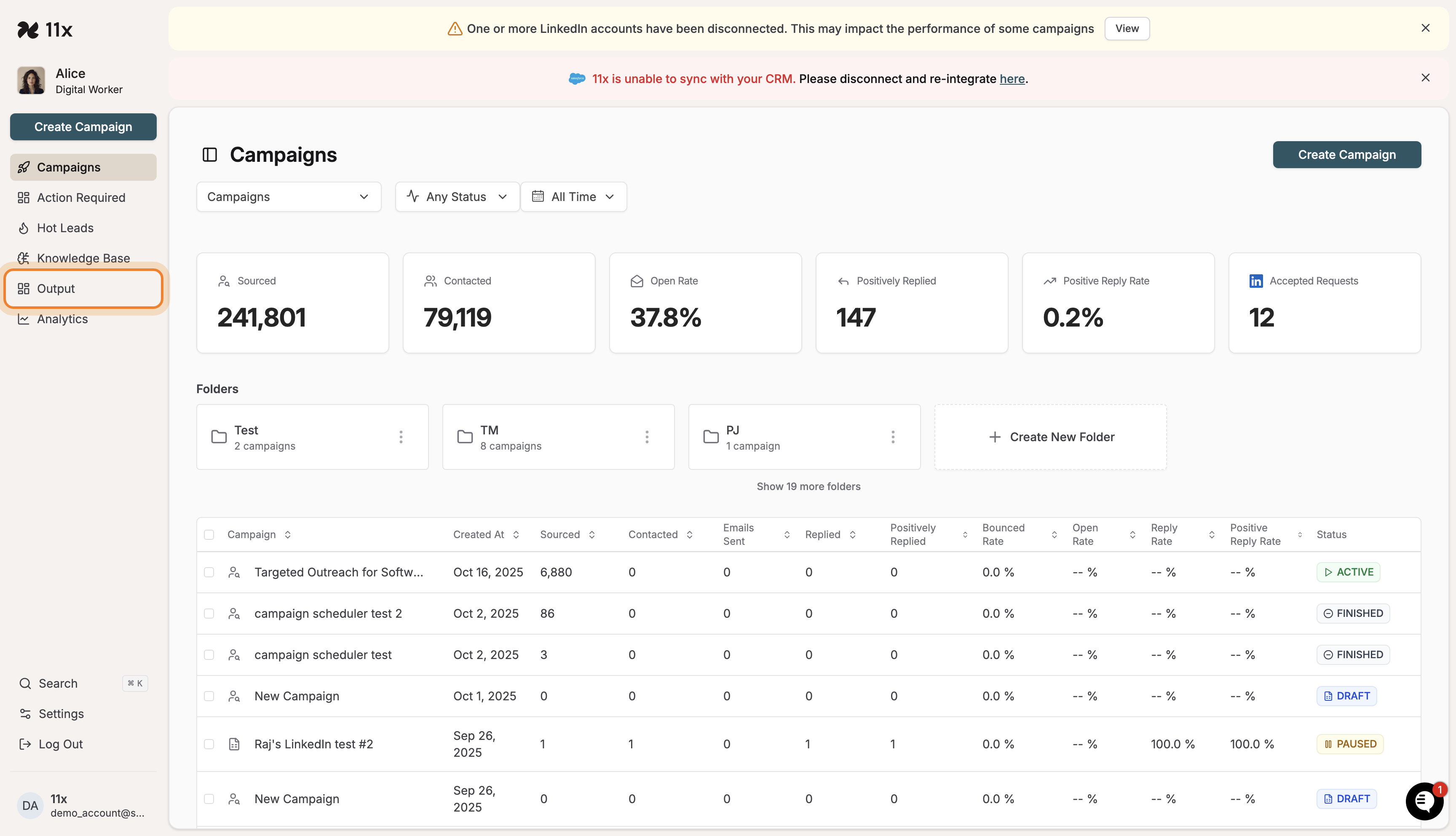 Output section highlighted in the main navigation menu
