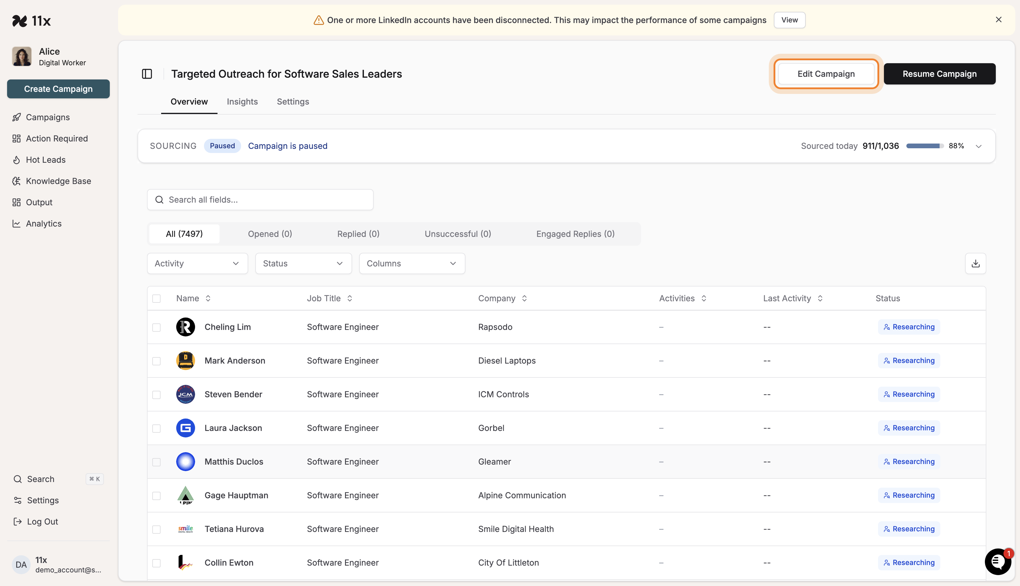 Edit Campaign button highlighted on campaign details page