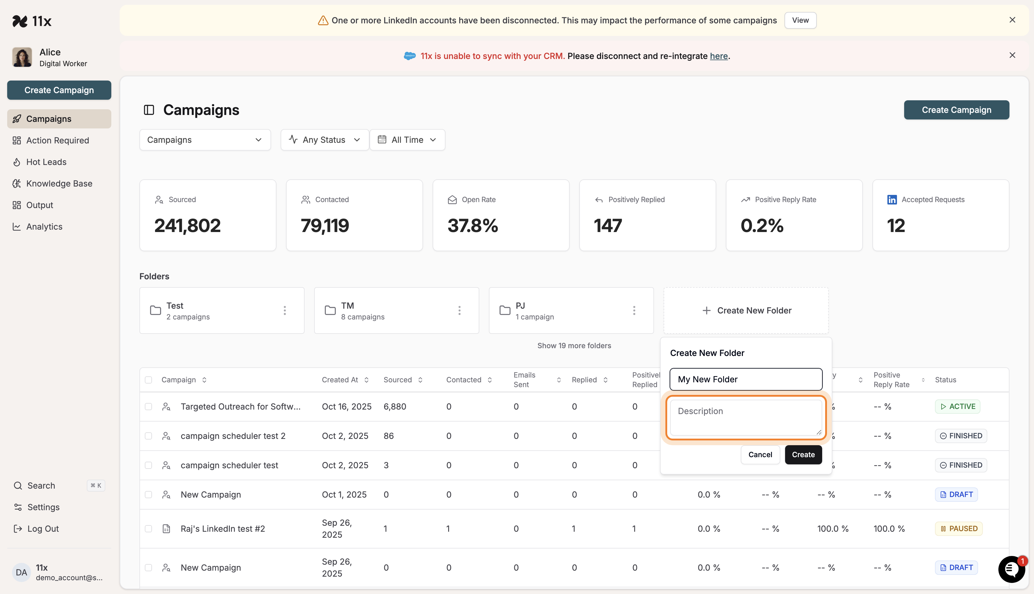 Entering folder name and description in the Create New Folder modal