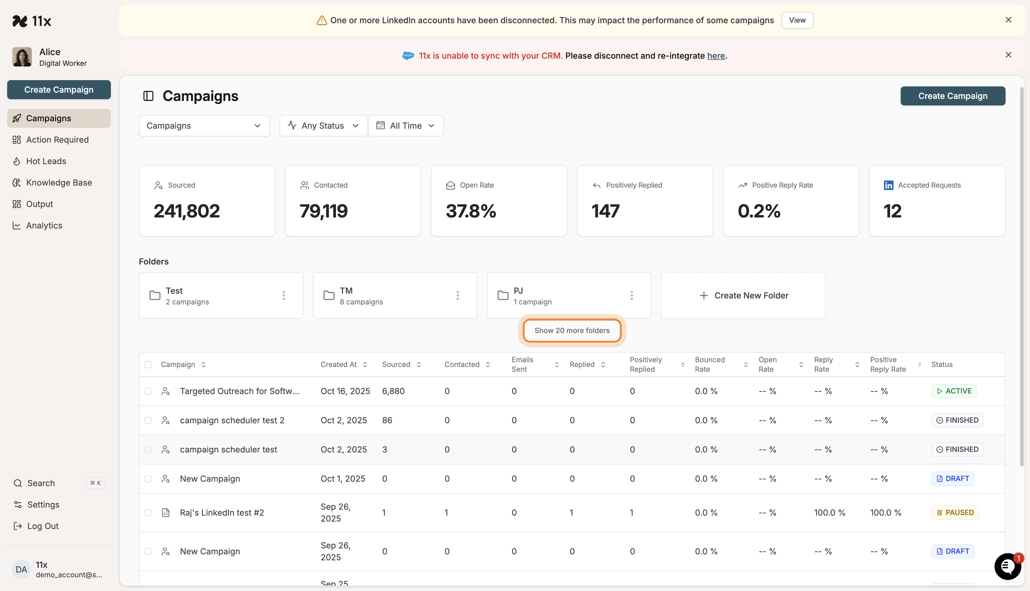 Show more folders link highlighted in the Folders panel