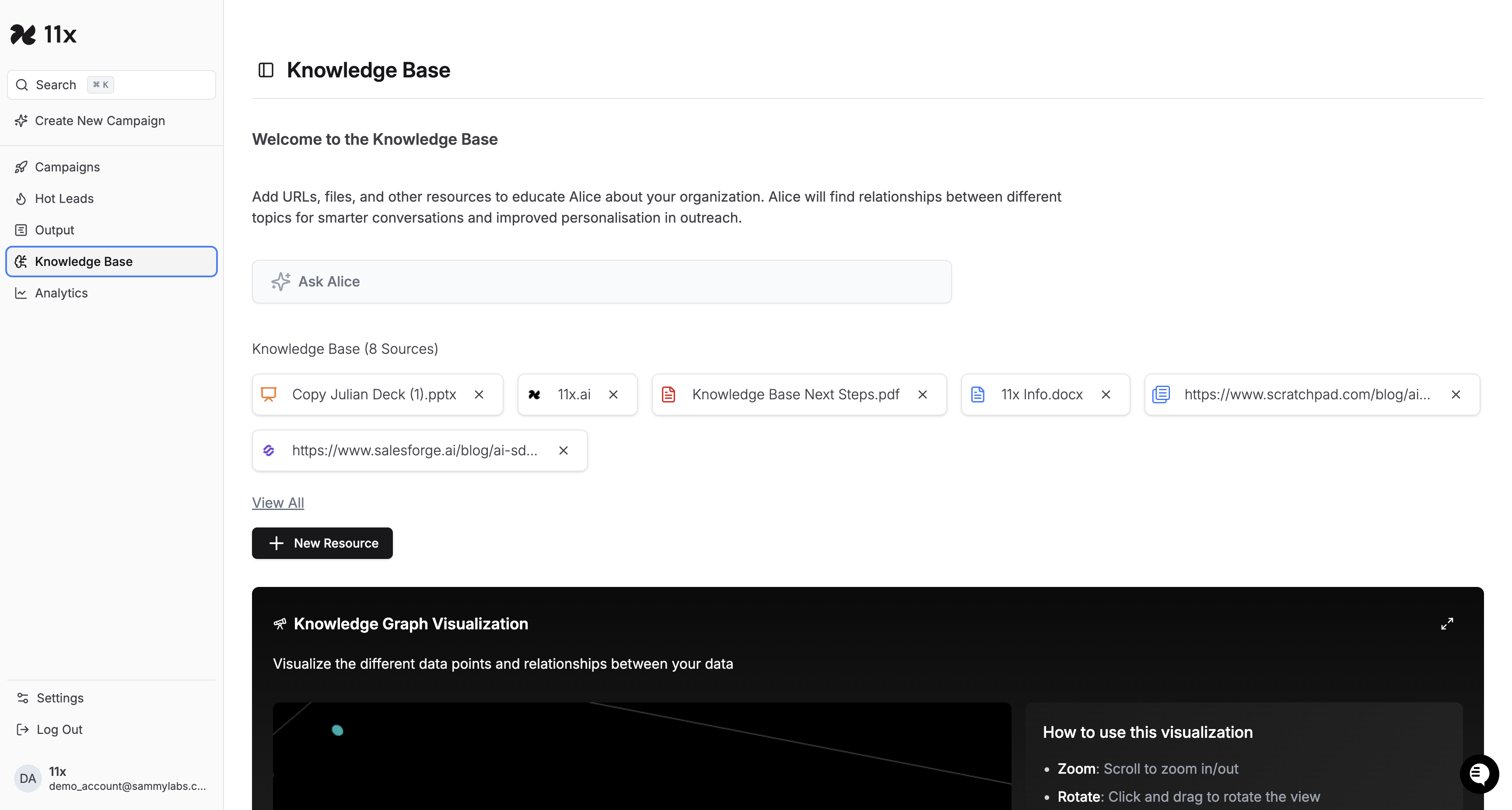 Knowledge Base interface showing resources and the New Resource button
