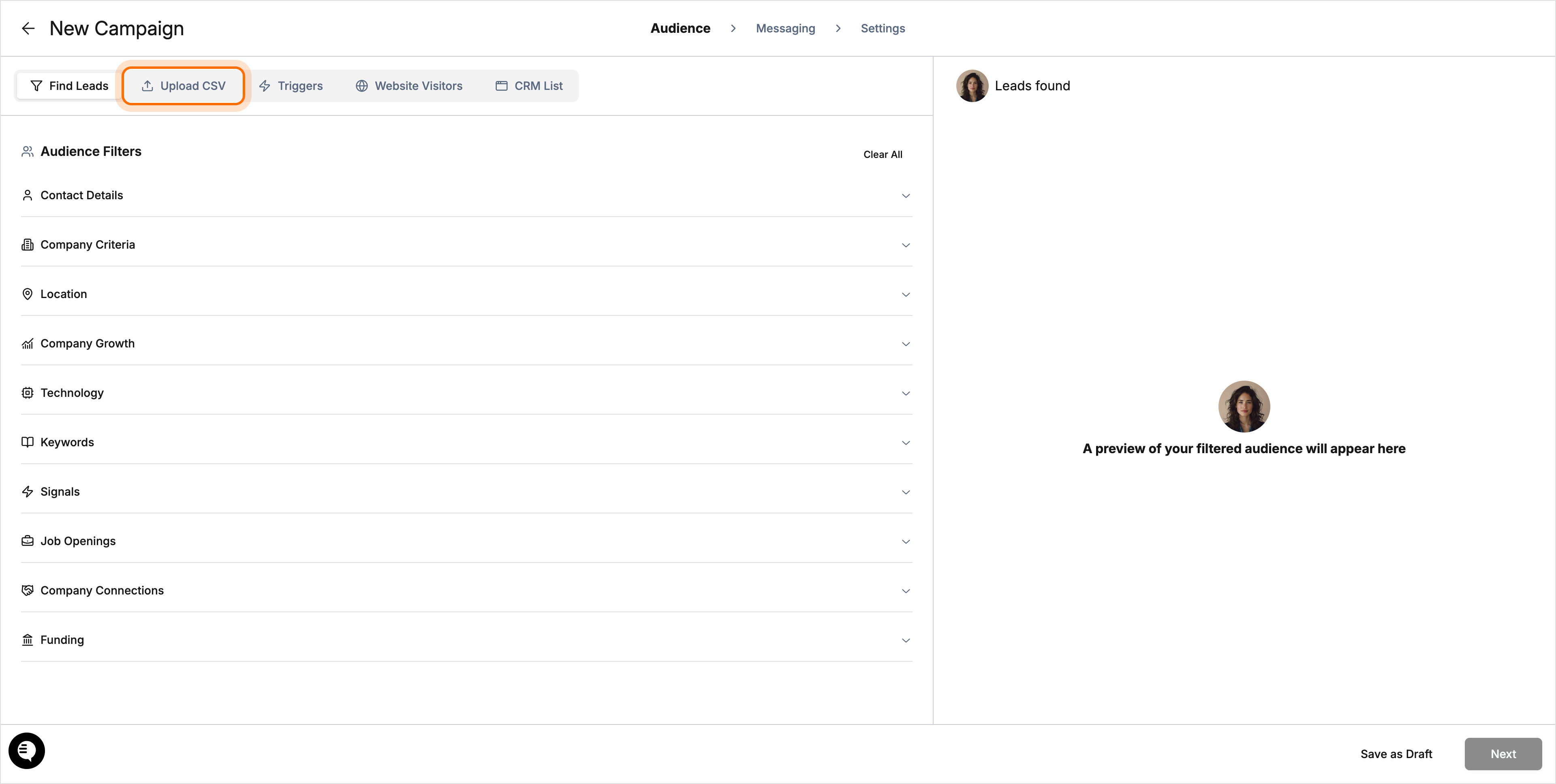 New Campaign interface with