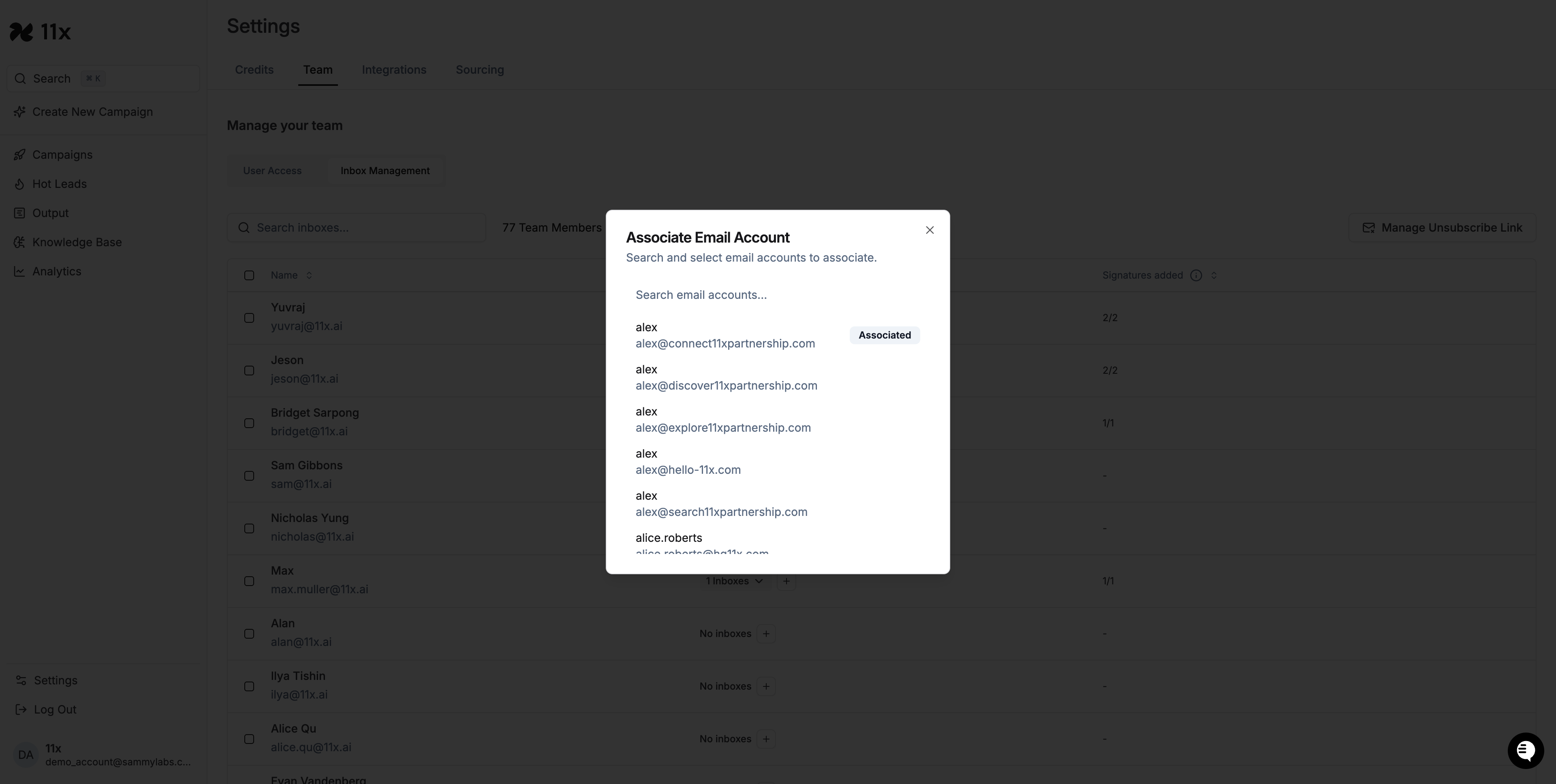 Email account showing as associated in the modal