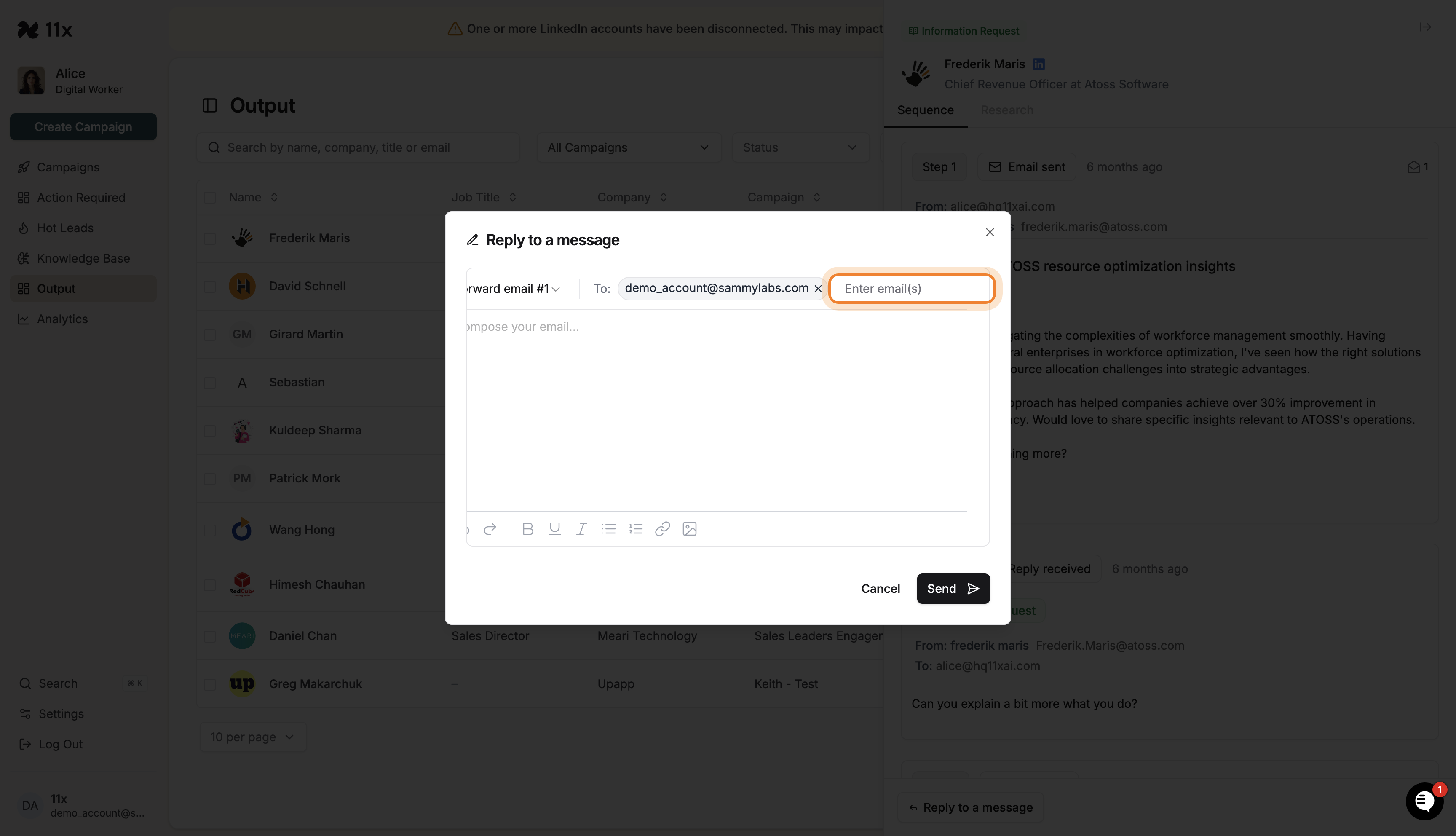 To field ready for entering recipient email address
