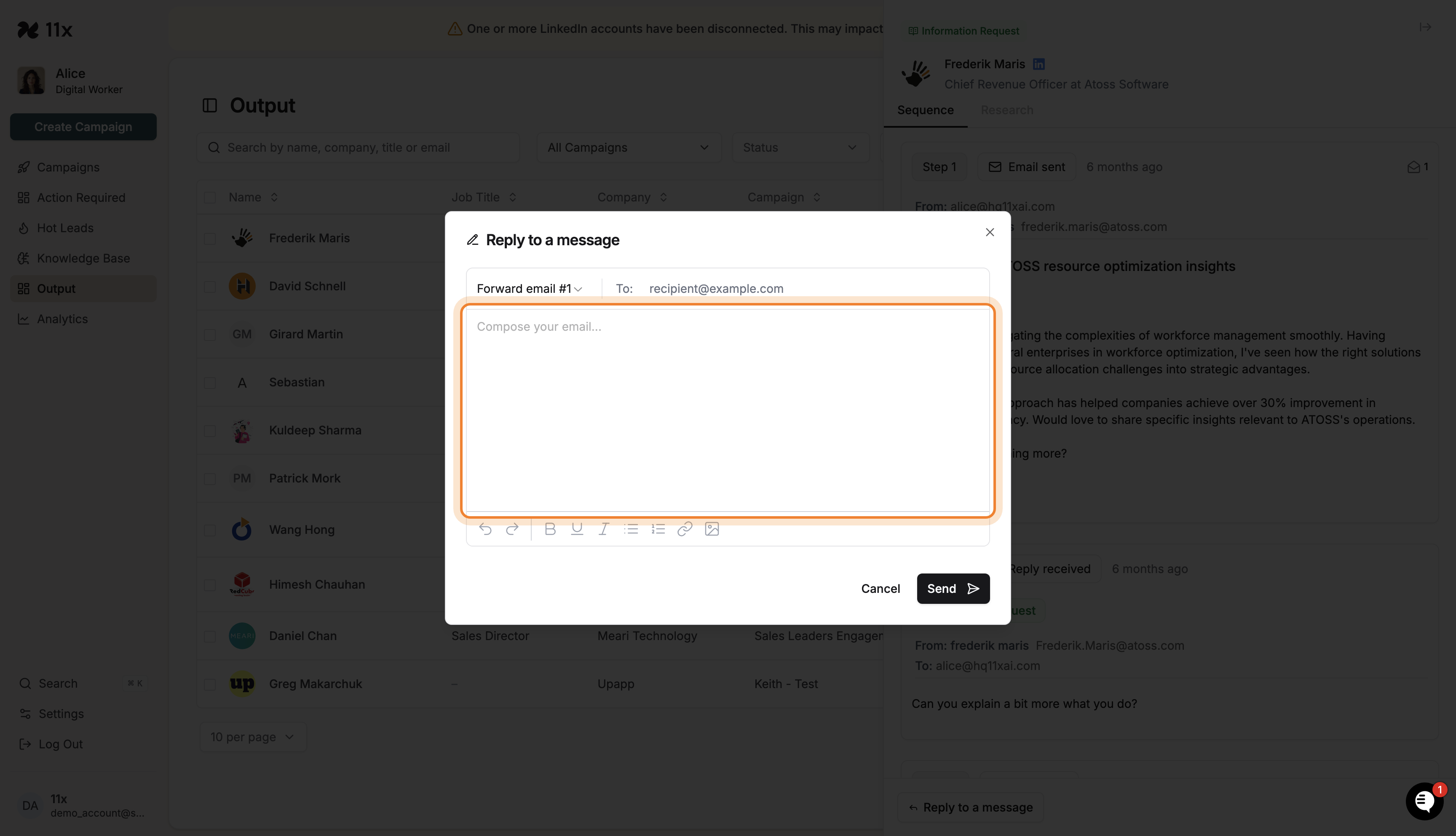 Message body area highlighted for adding an accompanying note