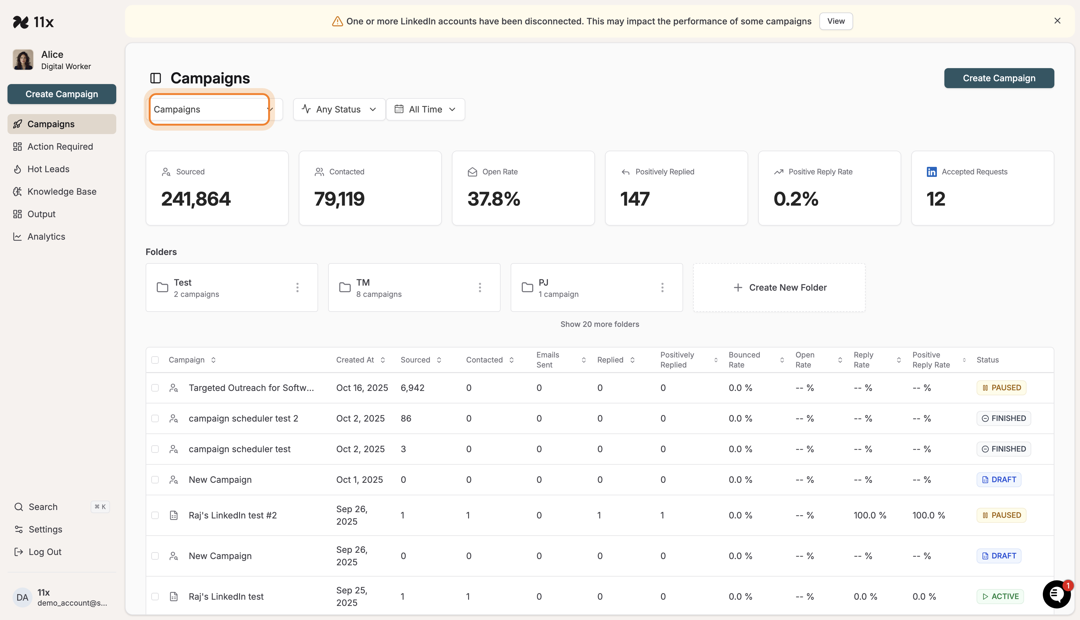 Campaigns dashboard with search bar highlighted