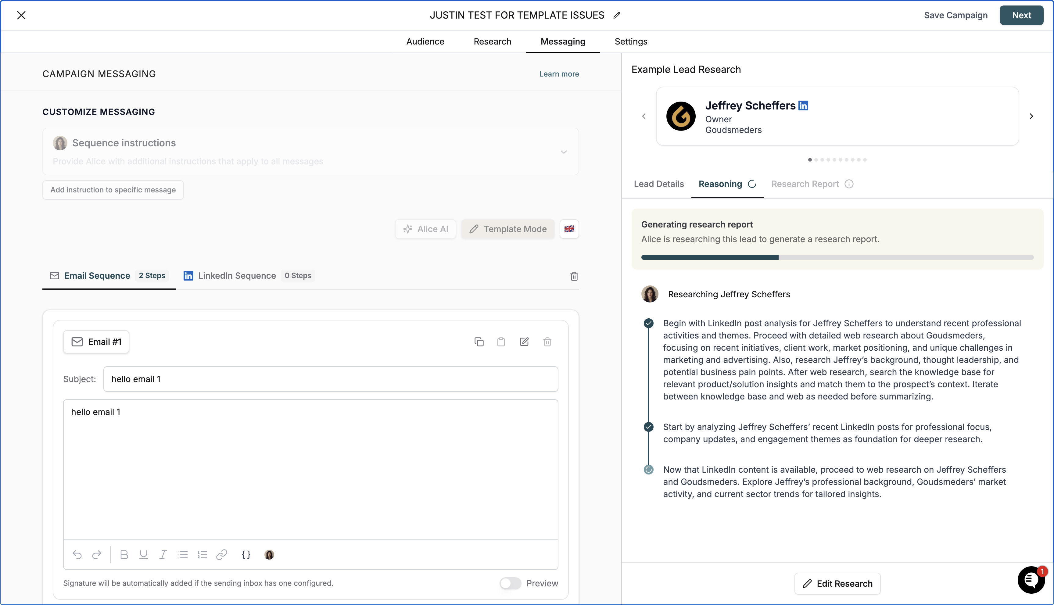 Email sequence in Template Mode