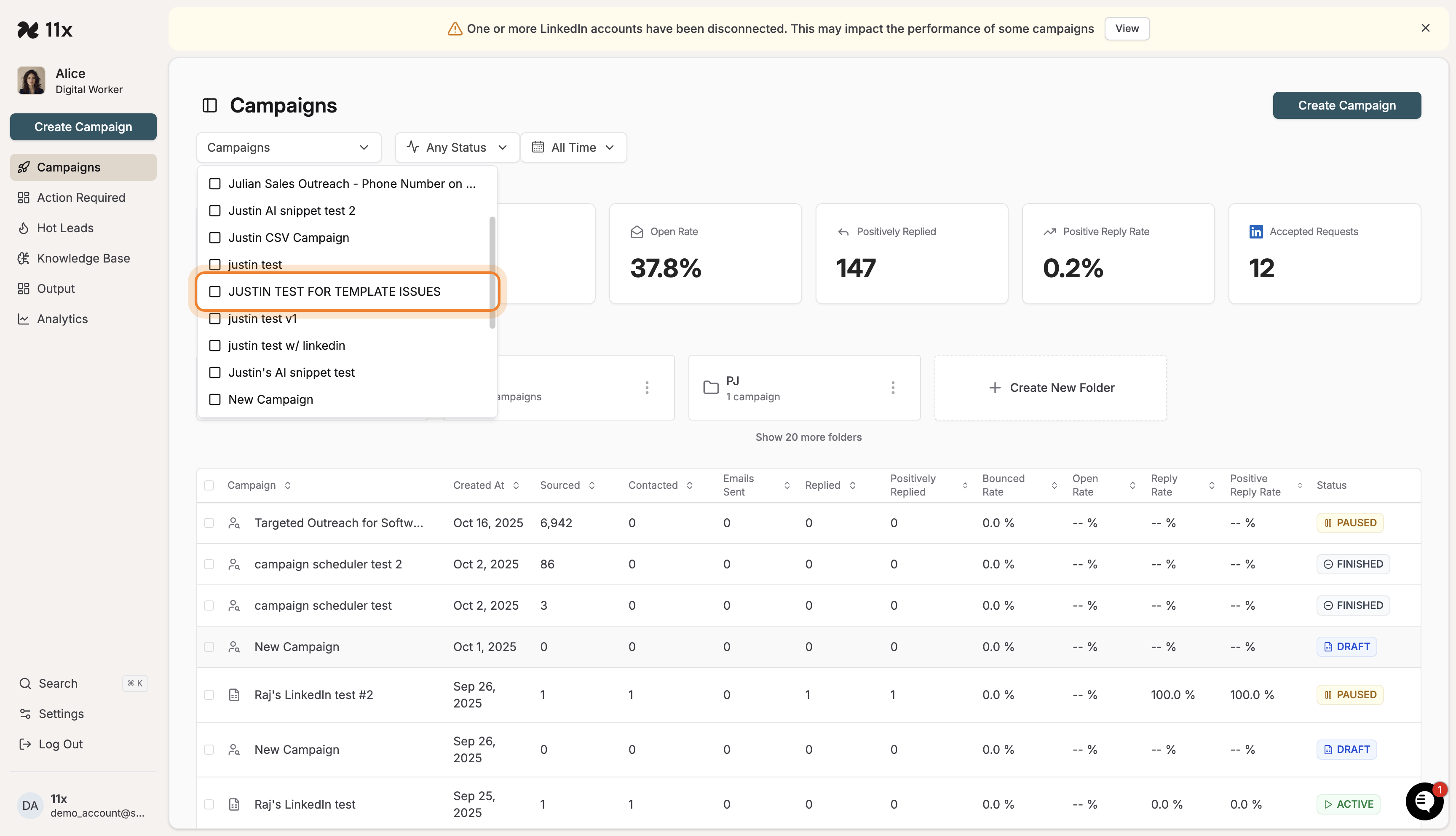 Selecting a campaign from the search dropdown