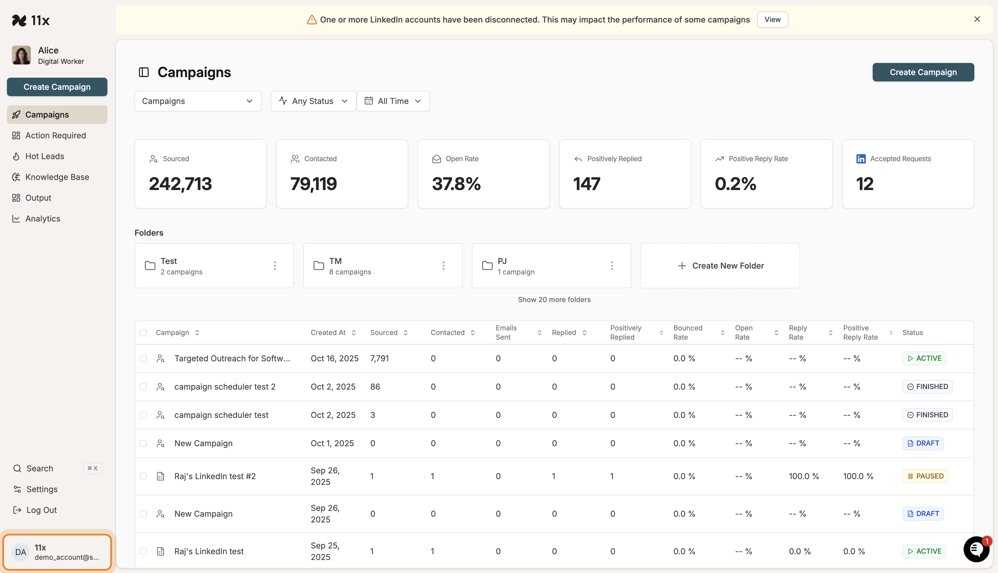 Profile avatar location on 11x.ai dashboard