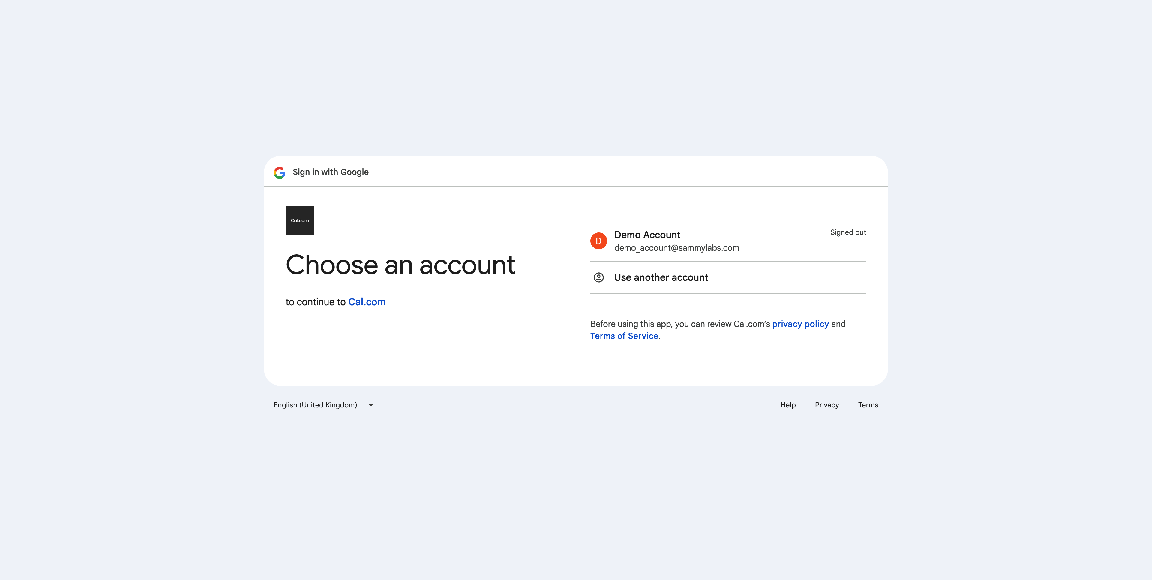 Google OAuth authentication page prompting to choose an account