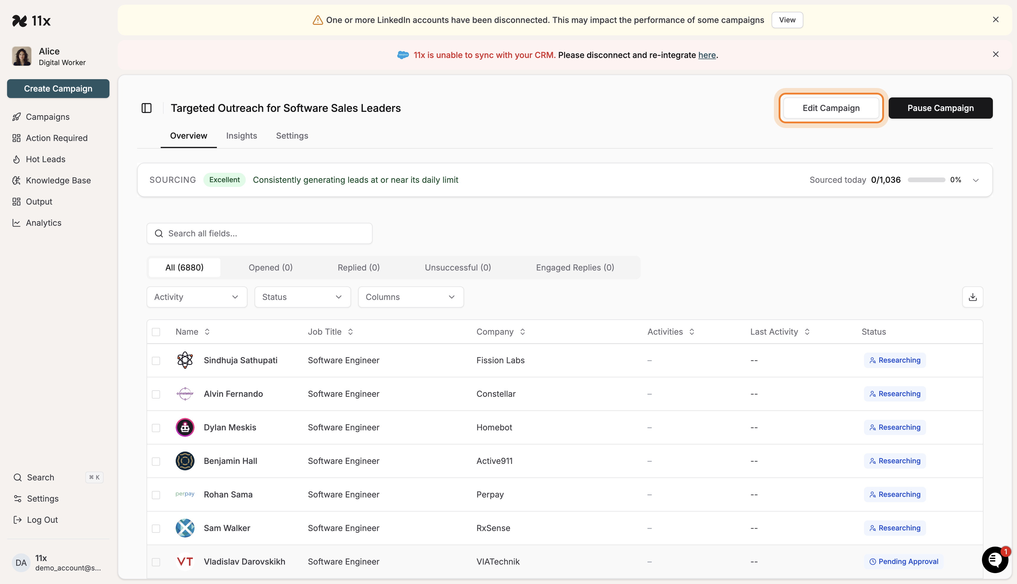Edit Campaign button on campaign overview