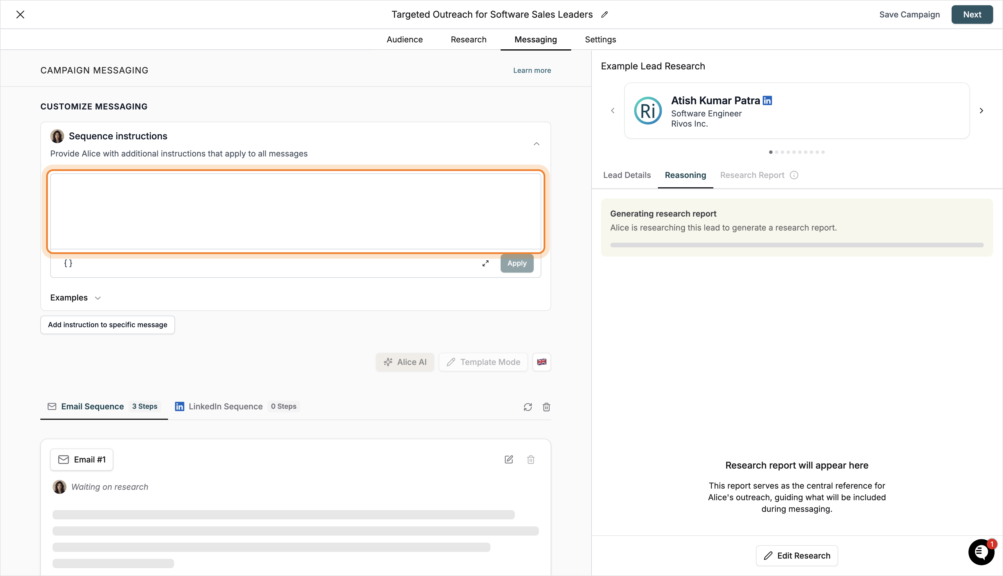 Entering and applying a general prompt