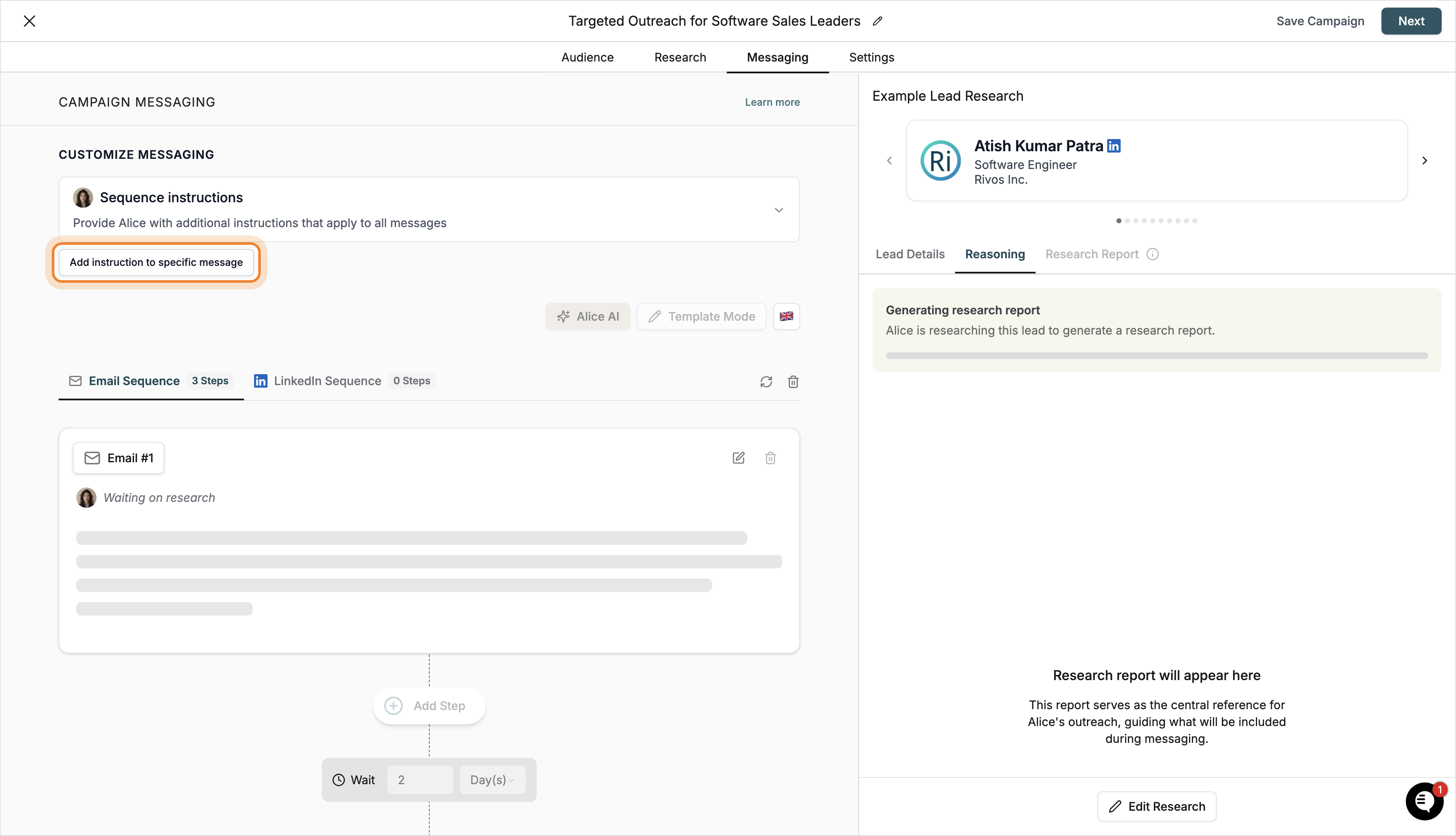 Add instruction to specific message button