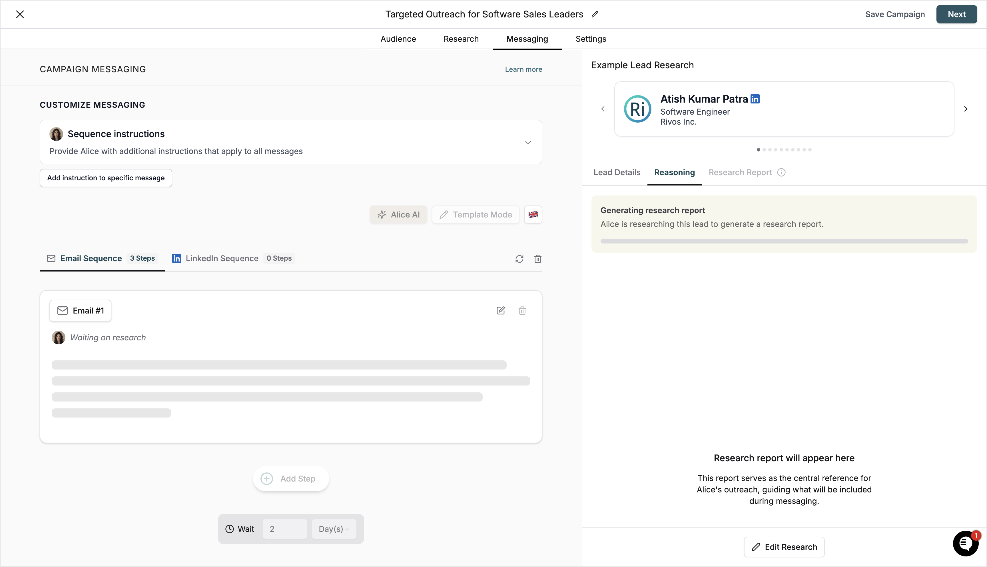 Final Messaging tab with instructions configured