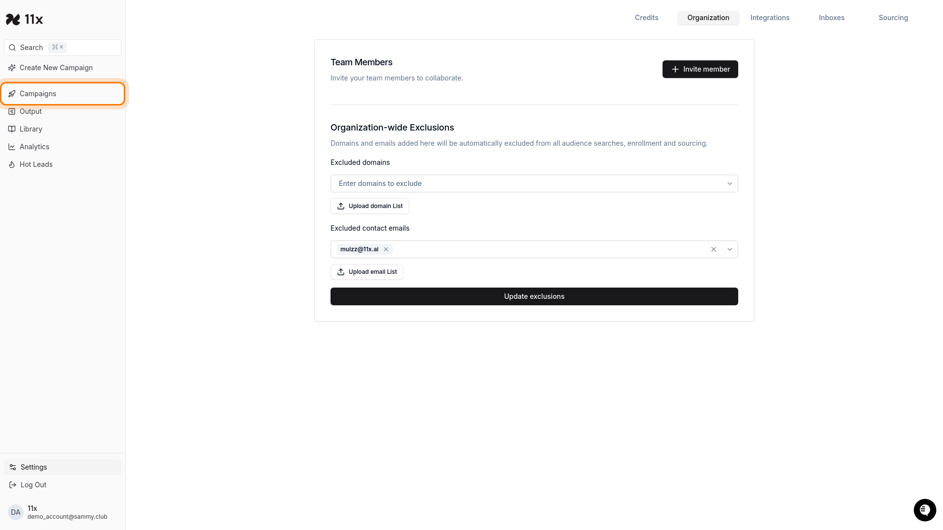 Campaigns page